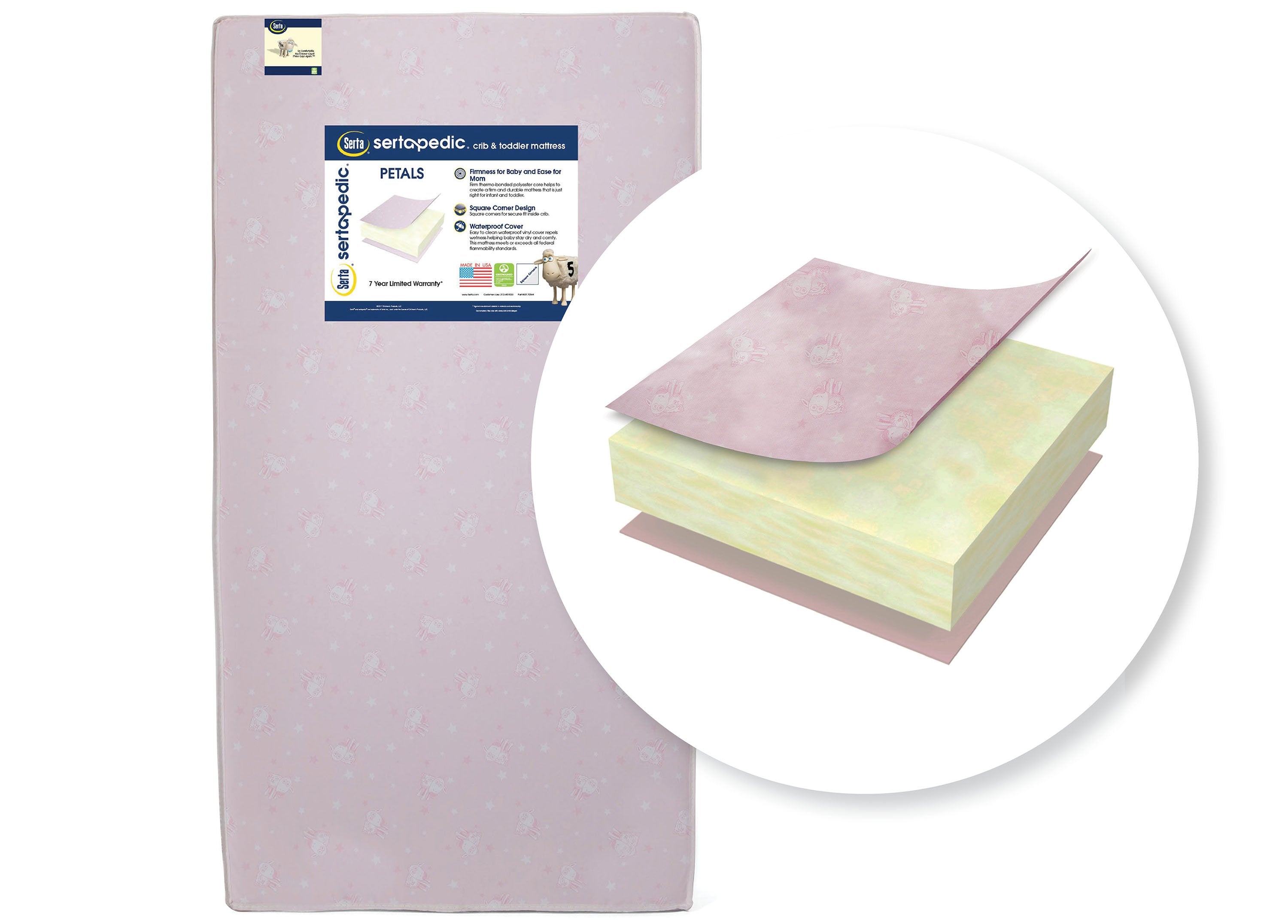 Sertapedic® Petals Crib and Toddler Mattress - Waterproof, Hypoallergenic Baby Mattress for Newborns & Infants - Perfect for Nursery, Daycare & Travel Use
