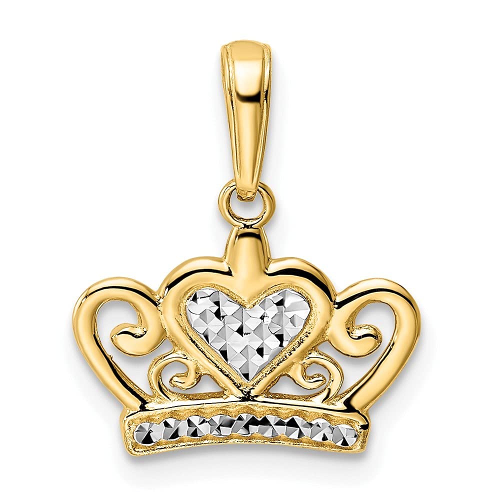 14K White Rhodium Sparkle Cut Heart Crown Pendant Necklace for Women - Elegant Jewelry Gift for Valentine's Day, Anniversary & Special Occasions