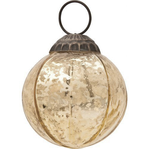 3 Pack Gold Penina Mercury Glass Round Faceted Christmas Tree Ornaments - Elegant Holiday Decor for Xmas Tree, Home, Party & Gift Giving