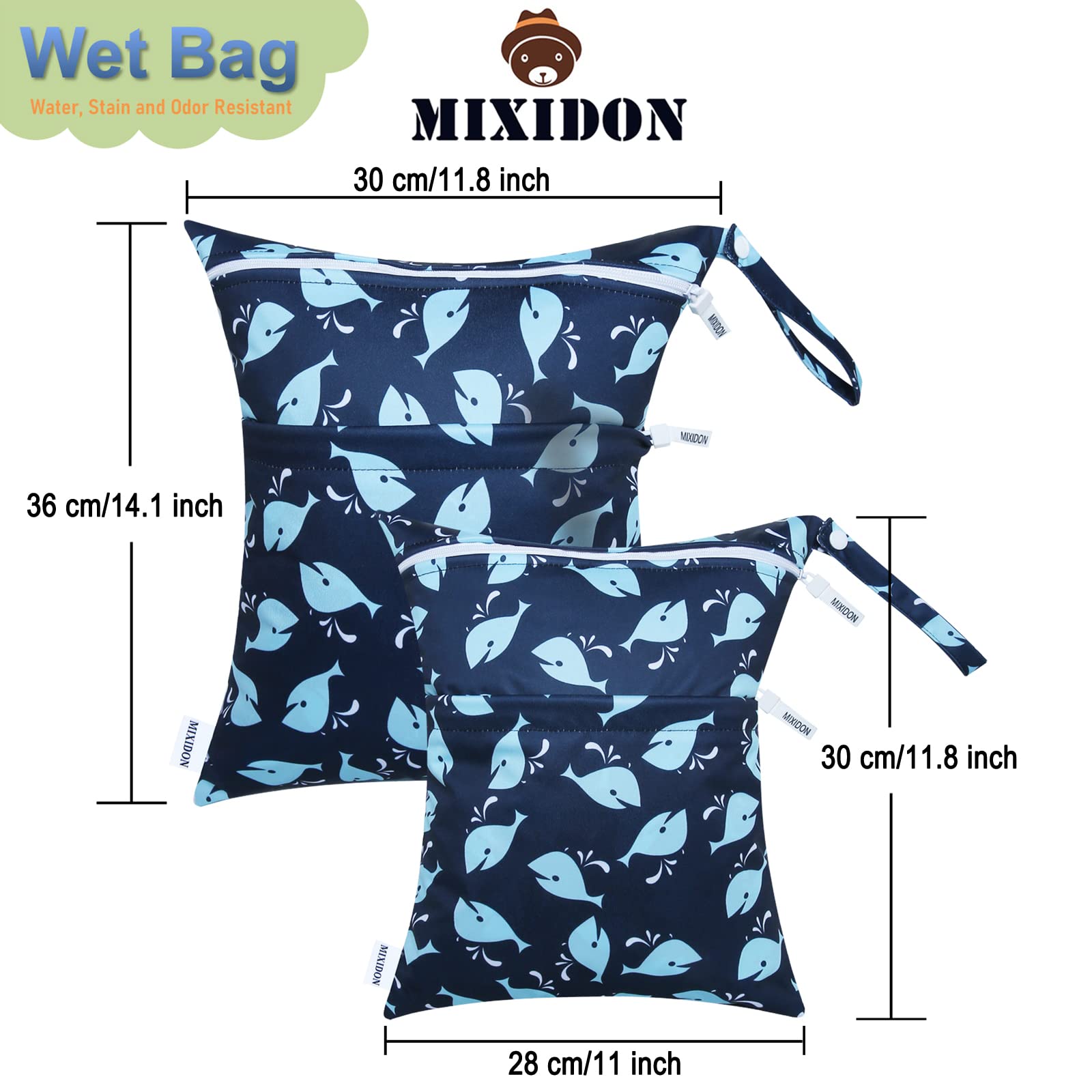 MIXIDON Waterproof Wet Dry Bag for Swimsuits, Baby Clothes & Diapers - Reusable Travel Organizer for Beach, Pool & Gym - 12 Stylish Patterns