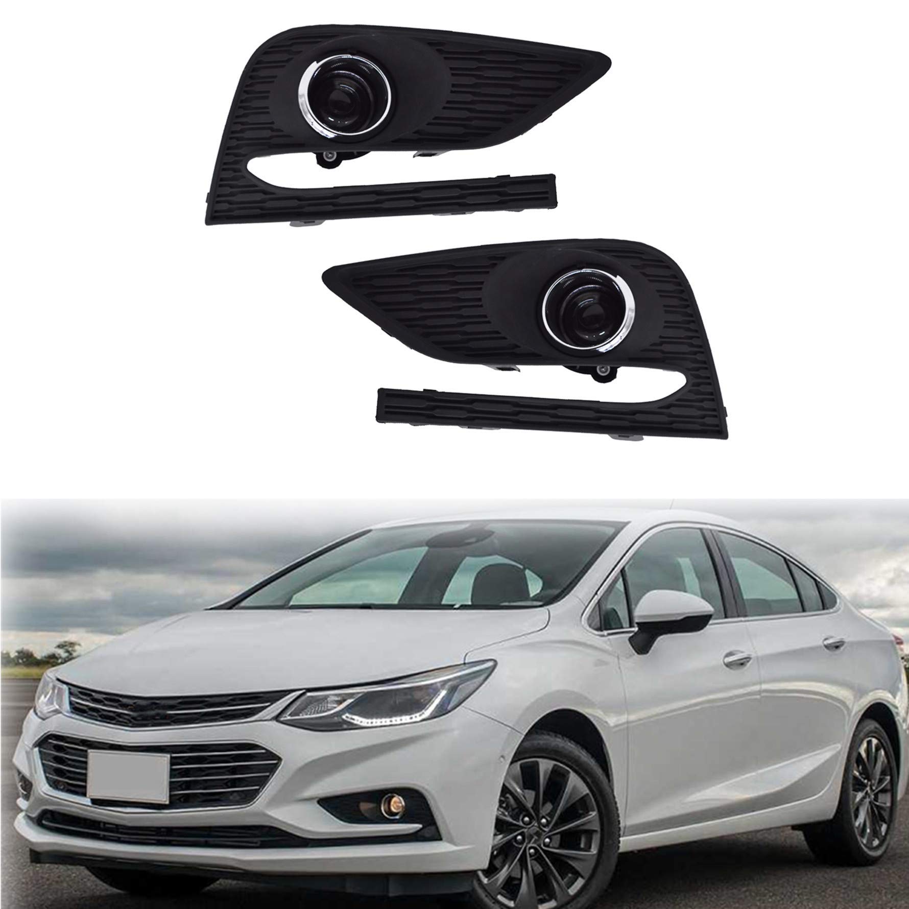 2016-2018 Chevy Cruze Fog Light Assembly Kit - Driver & Passenger Side Replacement with Bumper Covers & Wiring Harness Switch | Durable LED Fog Lights for Night Driving & Inclement Weather