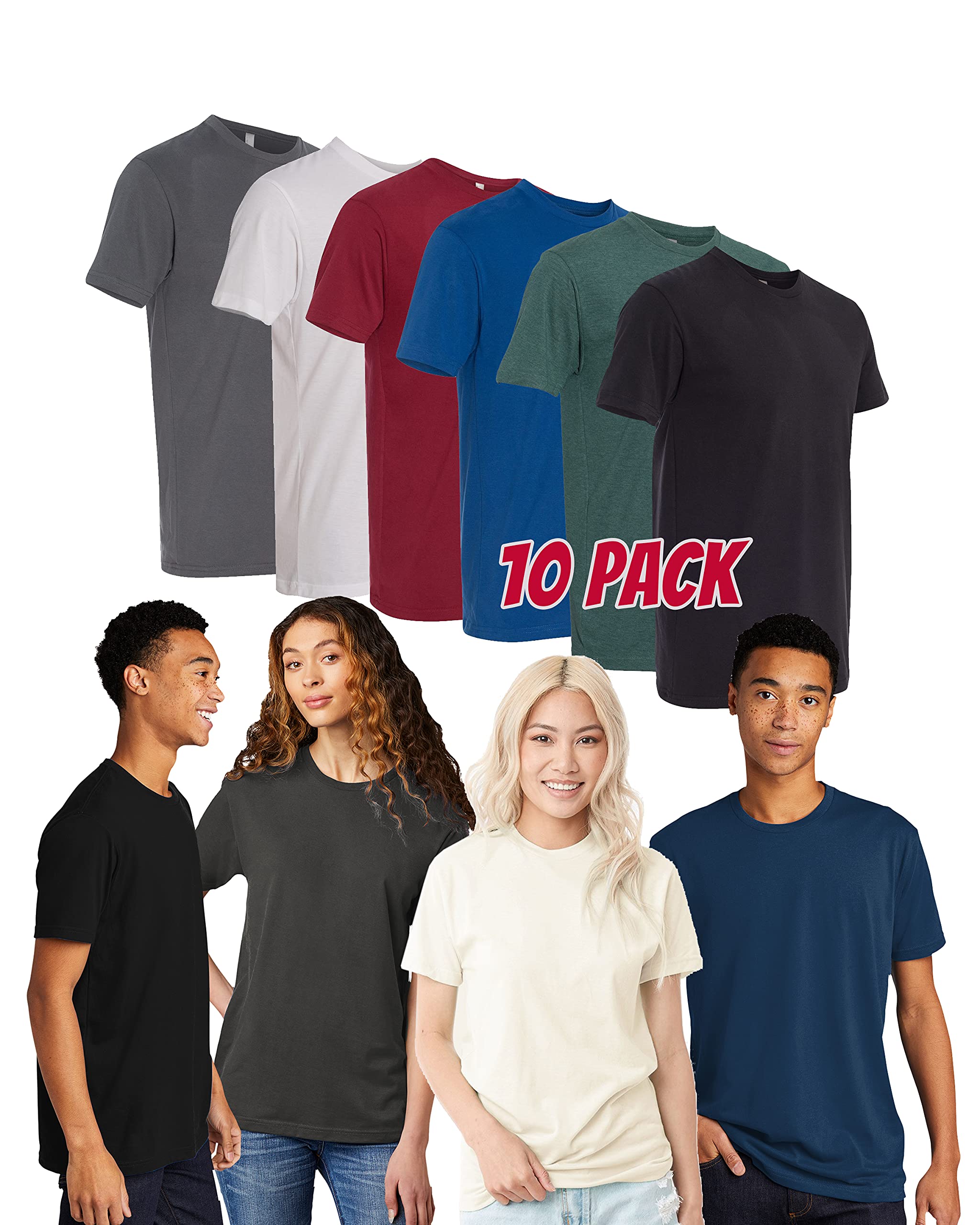 Premium Unisex Fitted Sueded Short Sleeve Crewneck T-Shirt Multipack (3/6/10 Pack) - Soft & Comfortable for Casual Wear, Gym & Layering
