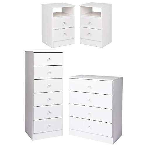 Home Square 4-Piece Bedroom Set - 2 Nightstands & Tall Chest with 4 Drawers in White | Modern Bedroom Furniture for Master & Guest Rooms