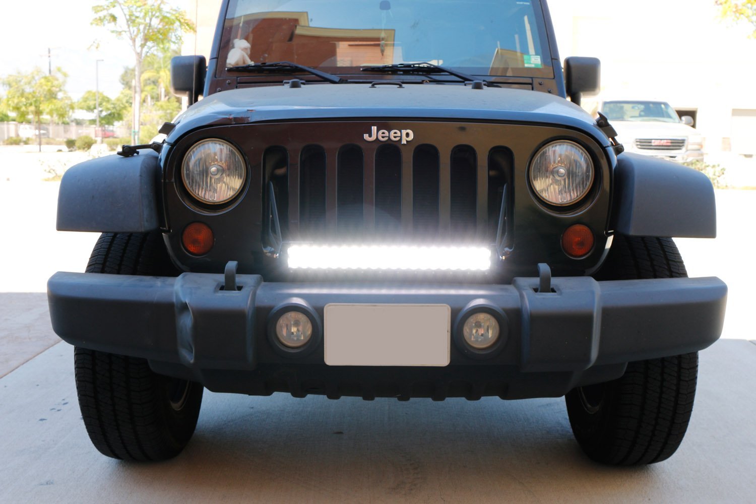120W 20 LED Light Bar with Front Grille Bracket & Wiring Kit for 2007-2017 Jeep Wrangler JK - Off-Road Lighting, Trail Driving, Night Adventure Accessories