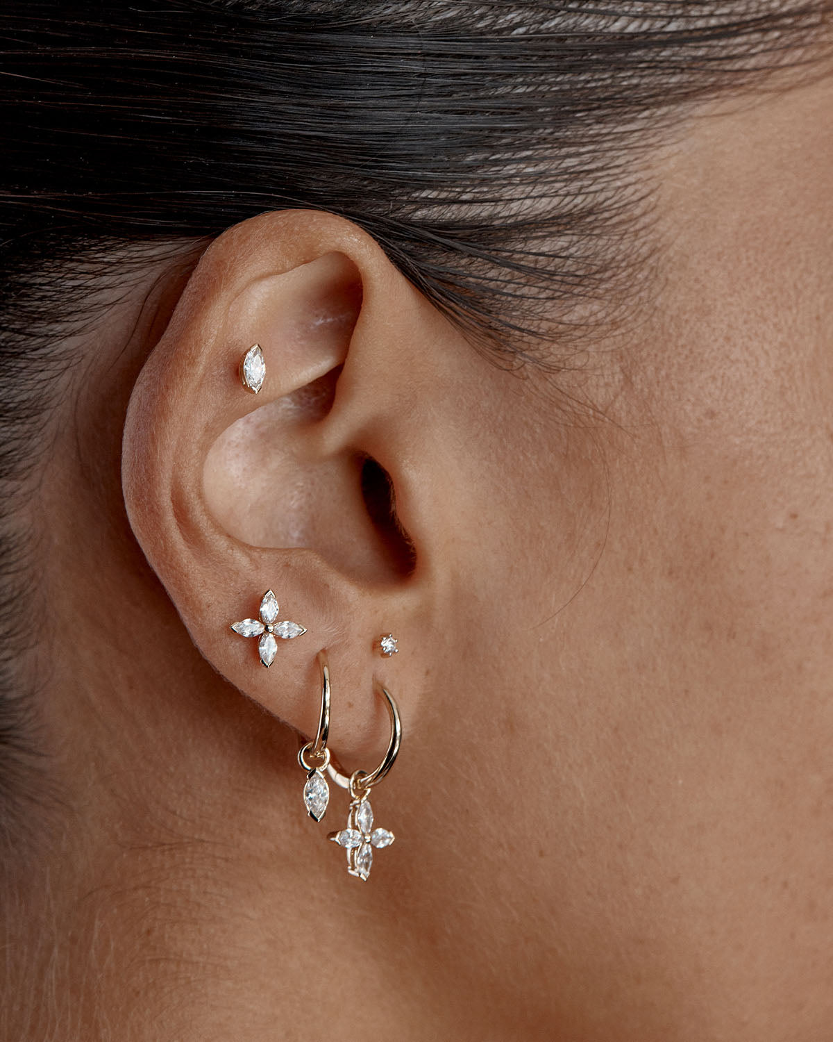 14K Solid Gold Blossom Lab-Grown Diamond Hoop Earrings for Women - Elegant Everyday Jewelry & Special Occasion Gift