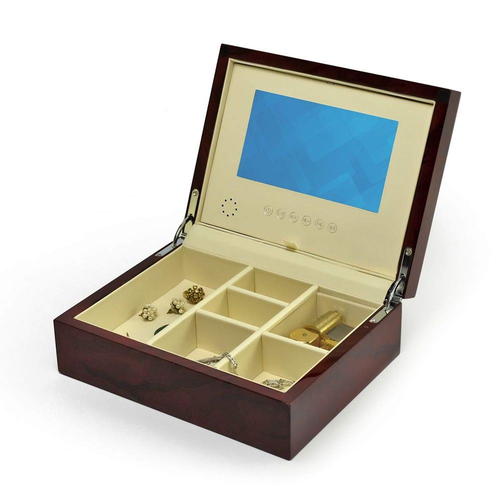 18-Note Hi-Gloss Burl Wood LCD Jewelry Music Box with 7
