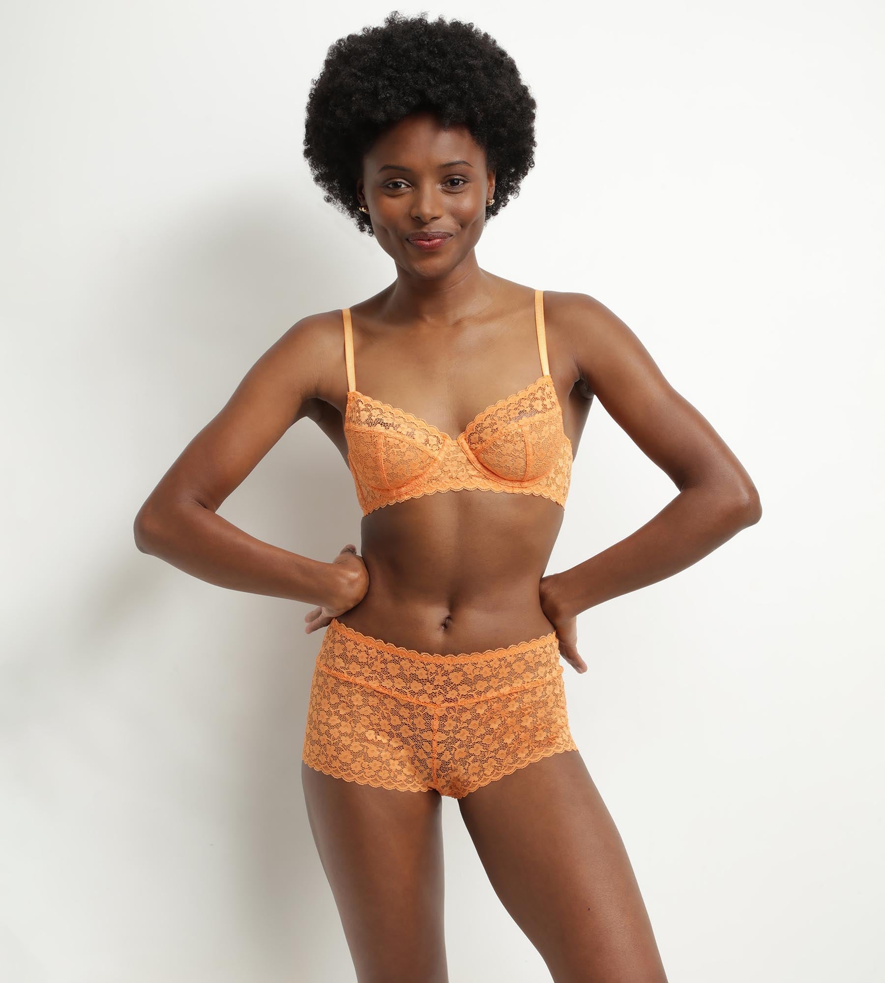 Floral Orange Daisy Lace Underwire Bra for Women - Comfortable & Sexy Lingerie for Everyday Wear, Date Night & Special Occasions