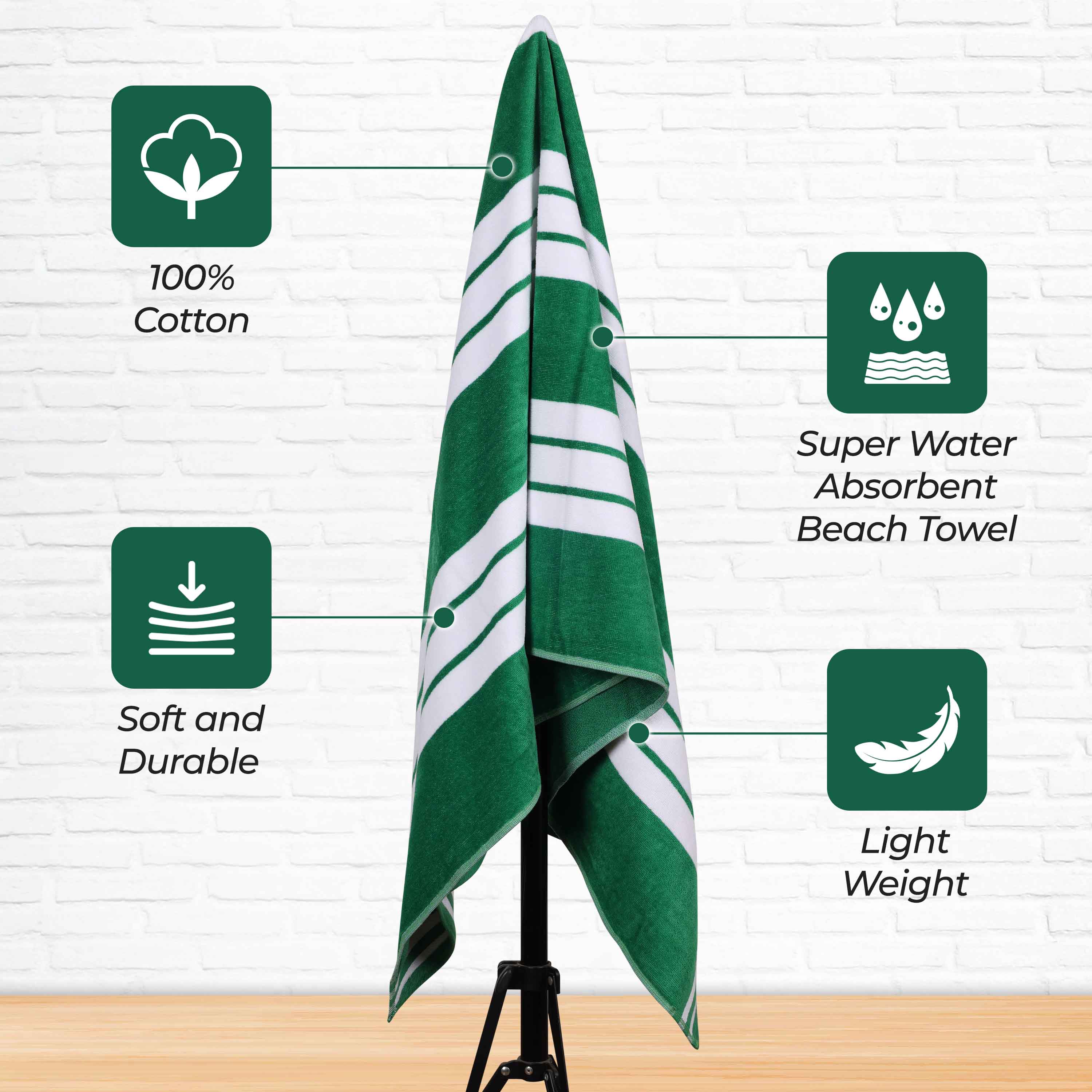 Premium Oversized Cabana Striped Cotton Beach Towel Set - 2, 4, or 6 Pack - Soft Quick-Dry Bath Towels for Pool, Beach, Vacation & Spa Days