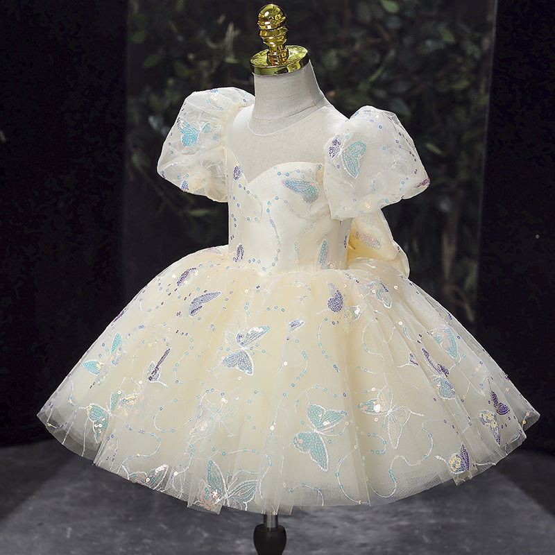 Baby Girl Pageant Princess Dress with Flowers & Butterfly Sequins - Elegant Birthday Party Gown for Special Occasions, Photo Shoots & Pageants