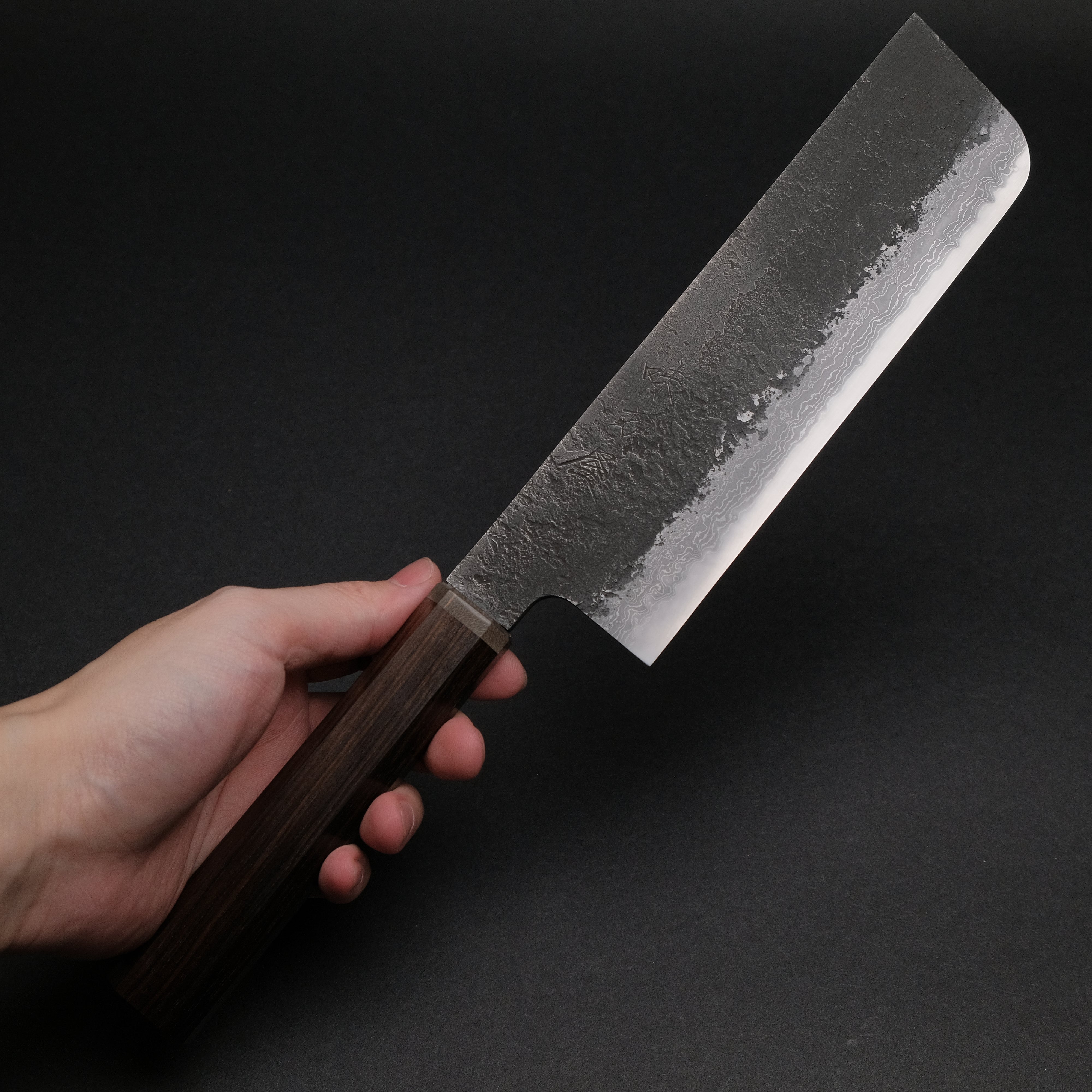 Premium Ajikataya White #2 Nashiji Damascus Nakiri Knife 180mm - Ebony & Stabilized Wood Handle (#53) - Japanese Kitchen Knife for Professional Chefs & Home Cooking, Perfect for Slicing Vegetables, Herbs & Boneless Meats
