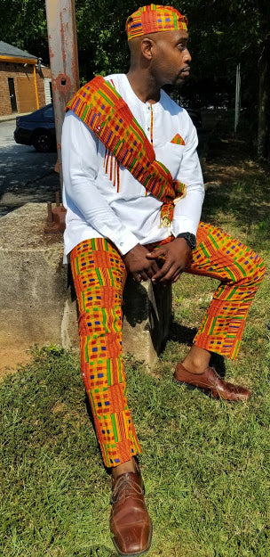 Selasi Kente African Print Slim Fit Pants for Men | Traditional Ankara Print Trousers | DP3227MP | Perfect for Cultural Events, Weddings & African Fashion Shows