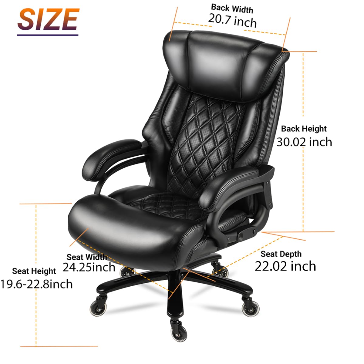 500lbs Heavy Duty Big and Tall Office Chair - Wide Spring Seat Executive Desk Chair with 360 Swivel & Heavy Duty Casters - Large Size Computer Chair for Home Office (Black) - Perfect for Plus-Size Professionals and Long Work Sessions