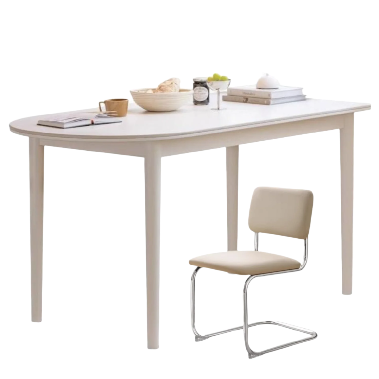 Birch Solid Wood Cream Semi-Circular Dining Table - Modern Farmhouse Style for Small Spaces, Kitchen Nooks & Cozy Breakfast Areas