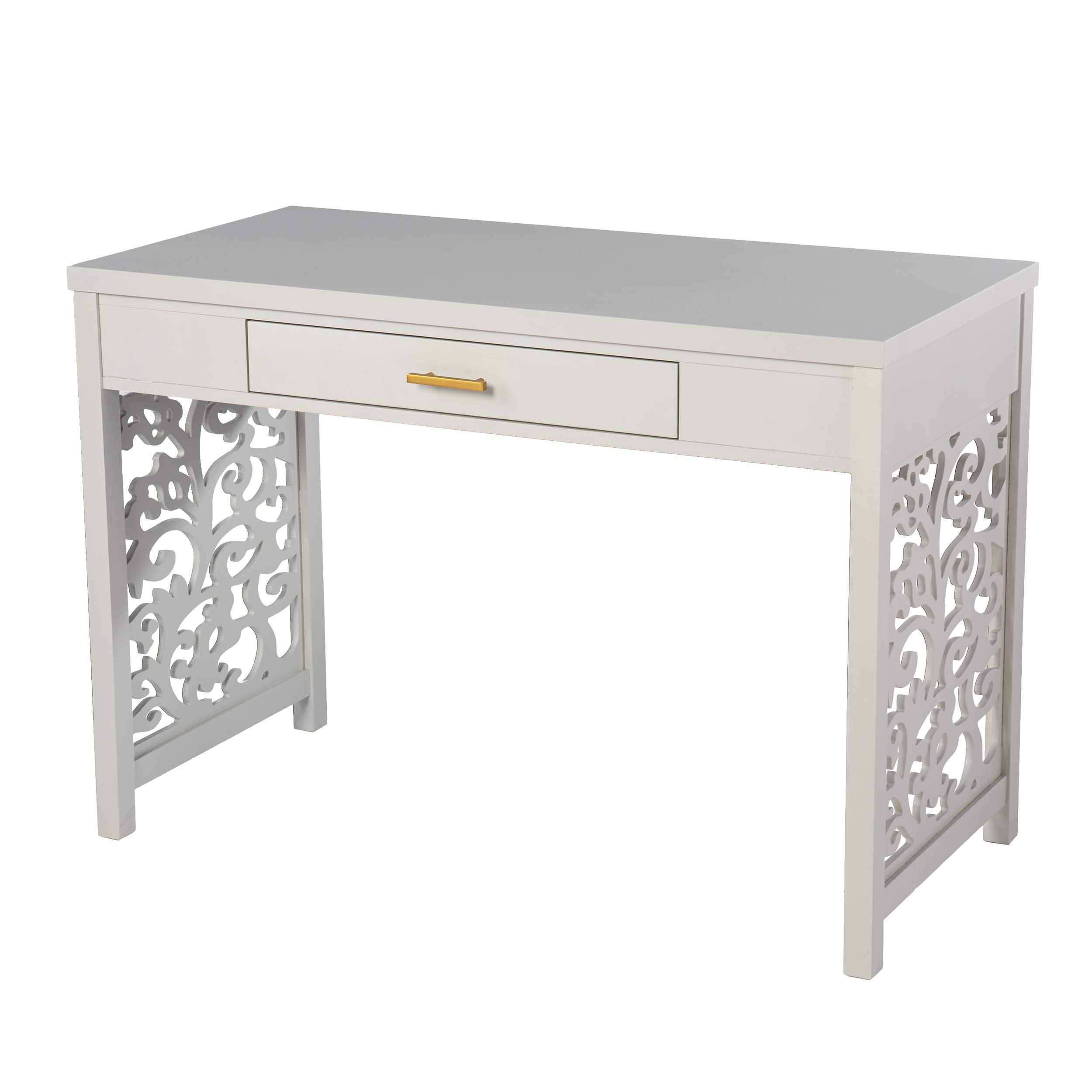 SEI Furniture Ivybridge Desk with Storage - Modern Gray Home Office Desk for Small Spaces, Perfect for Remote Work & Study