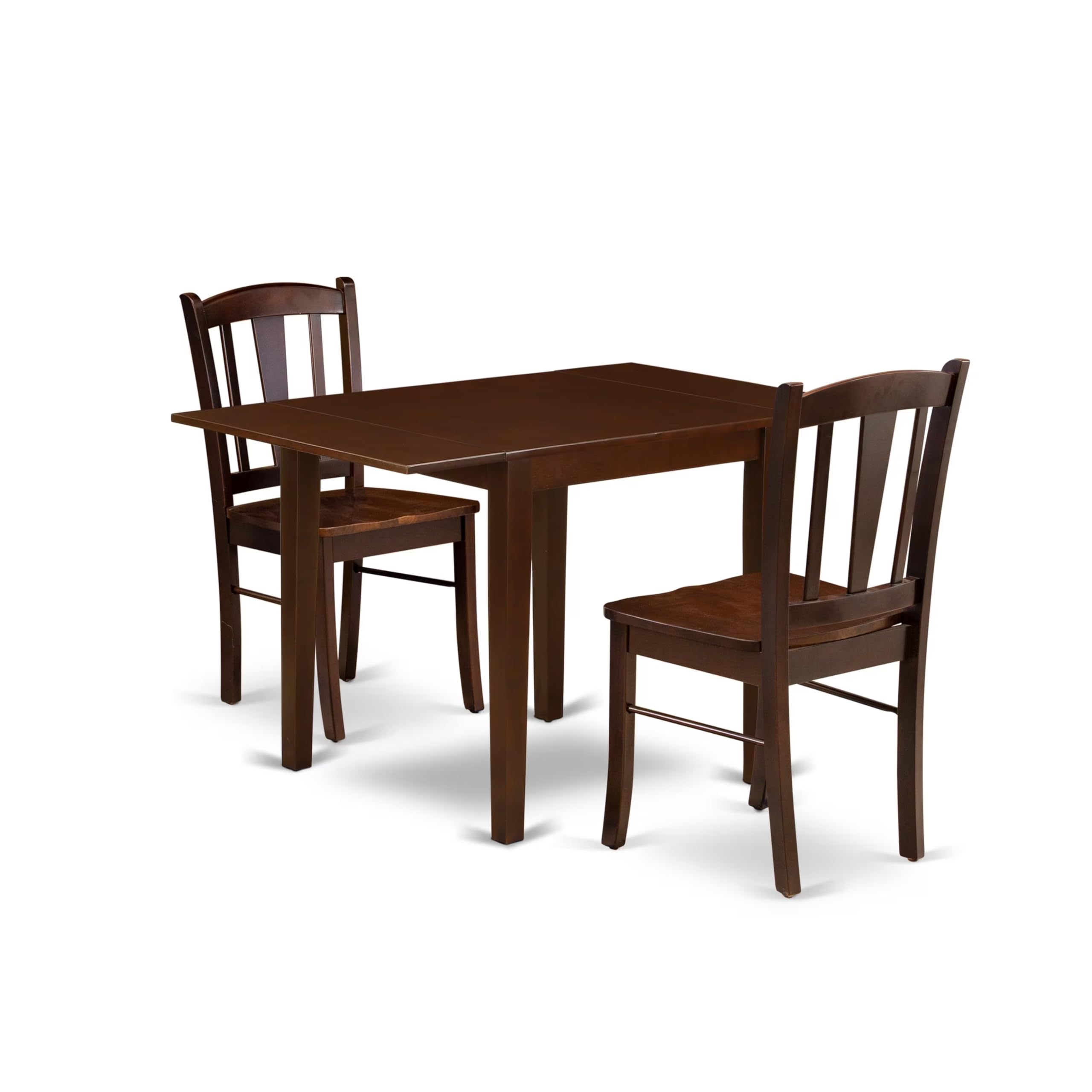 East West Furniture 3-Piece Mahogany Dining Set with Drop-Leaf Table & 2 Chairs (30x48 Inch) - Perfect for Small Kitchens, Breakfast Nooks & Compact Dining Spaces