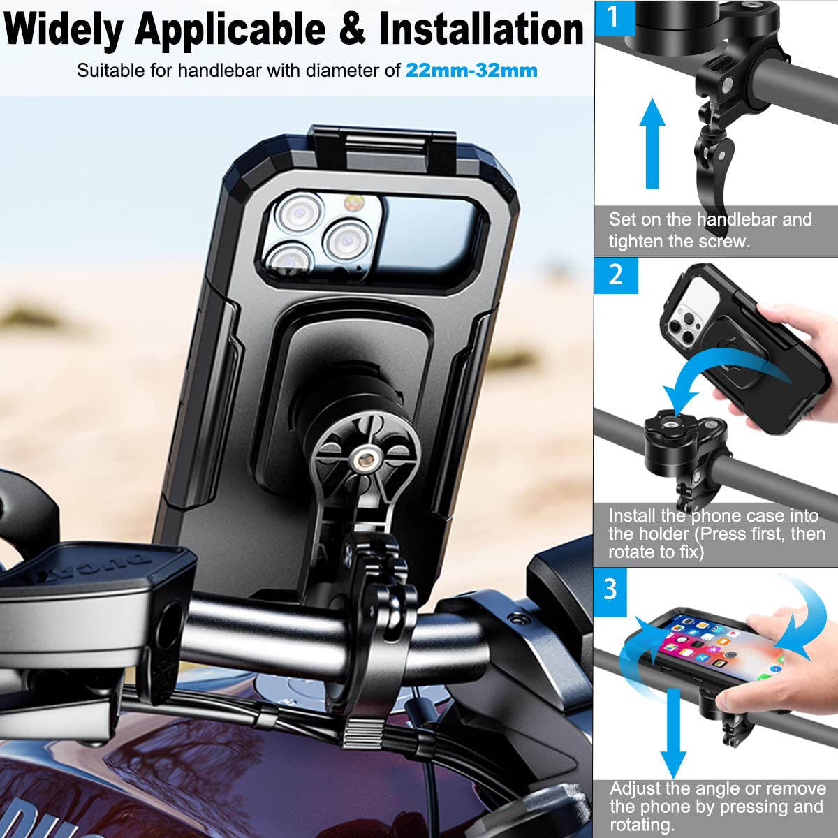 Universal Waterproof Bike Phone Mount - 360° Rotatable Anti-Vibration Bicycle Smartphone Holder with Touchscreen Compatibility for 5.5-6.8 Inch Phones (Large, Black) | Perfect for Cycling, Commuting & Outdoor Adventures