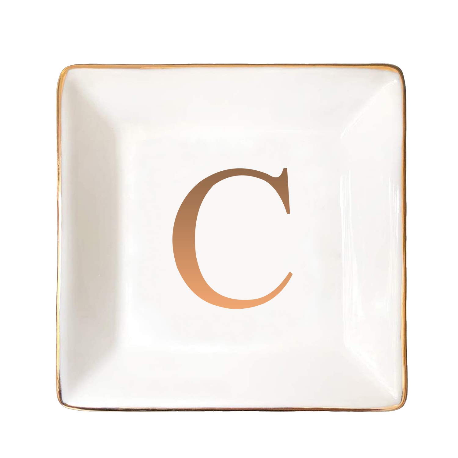 Personalized Ceramic Jewelry Tray with Gold Initials - Engraved Ring Dish, Trinket Bowl & Key Holder - Unique Wedding, Engagement Gift for Brides, Bridesmaids & Anniversary - Perfect for Dresser Decor, Jewelry Organization & Gift Giving