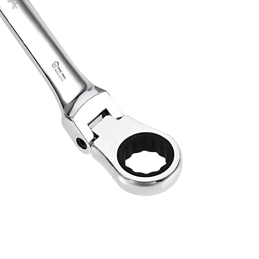 uxcell 2-Piece 9mm Flex-Head Ratcheting Combination Wrench Set - 72-Tooth 12-Point Ratchet Box End Spanner - Cr-V Steel - Perfect for Automotive Repair, Plumbing & Tight Spaces