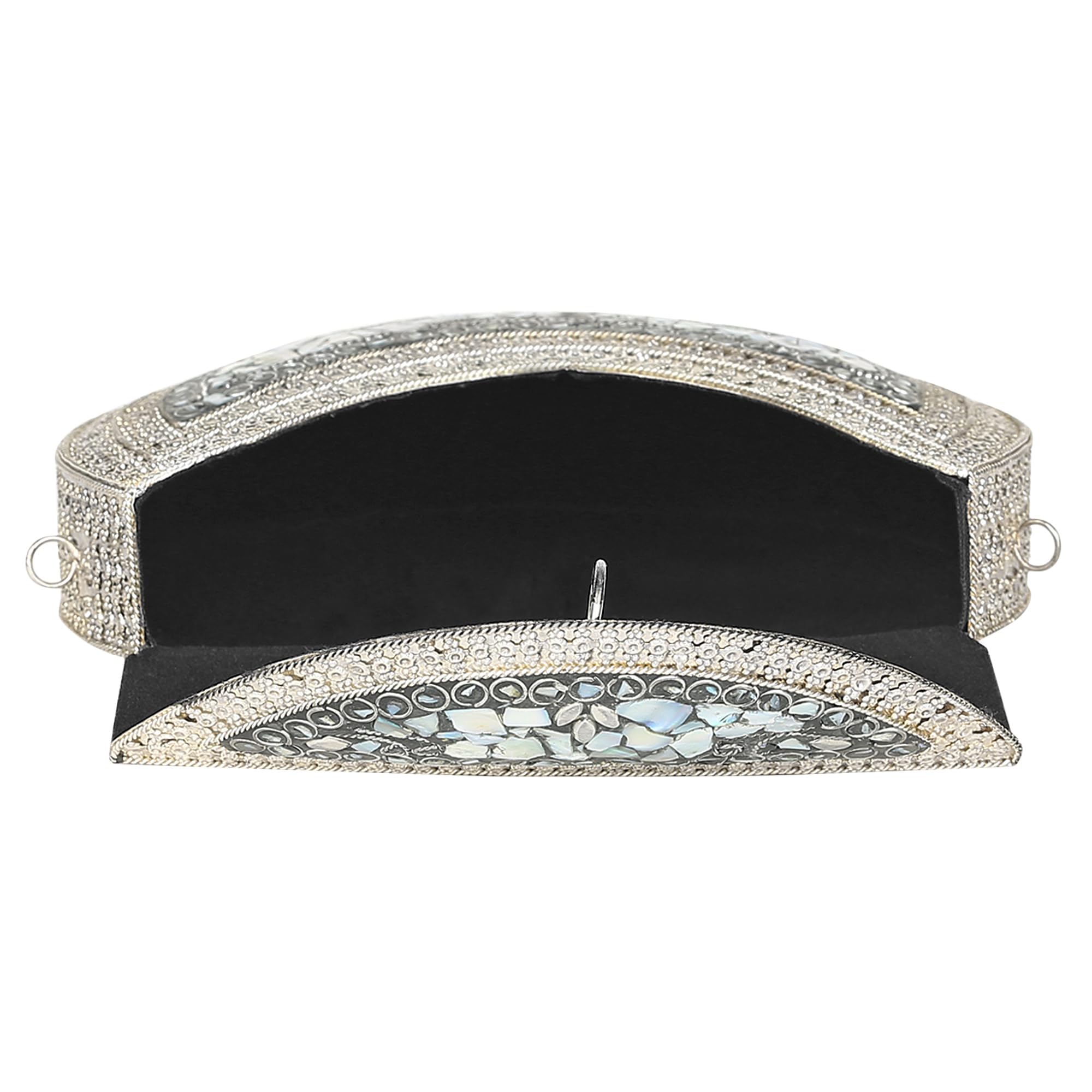 Vintage Silver Shell Mosaic Clutch Purse - Handmade Ethnic Indian Nacre Stone Bag for Women | Perfect for Weddings, Parties & Special Occasions