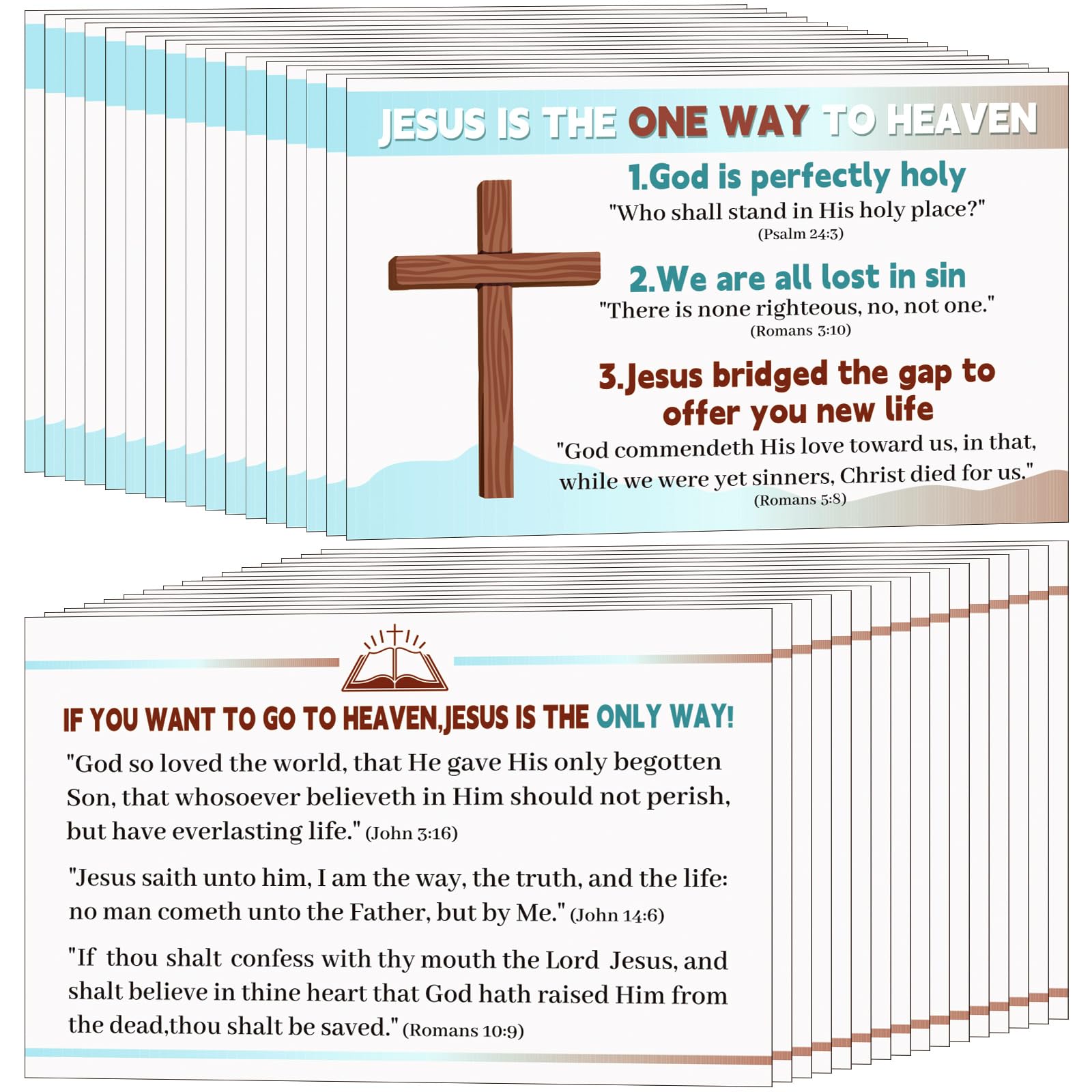 300 Pcs Gospel Tract Cards - Plan of Salvation Bible Tracts, Prayer Postcards & Christian Bookmarks Bulk Pack - Pocket Holy Cards for Women & Men - Ministering Tool (Jesus Is The One Way) - Perfect for Church Outreach, Bible Study & Christian Gifts
