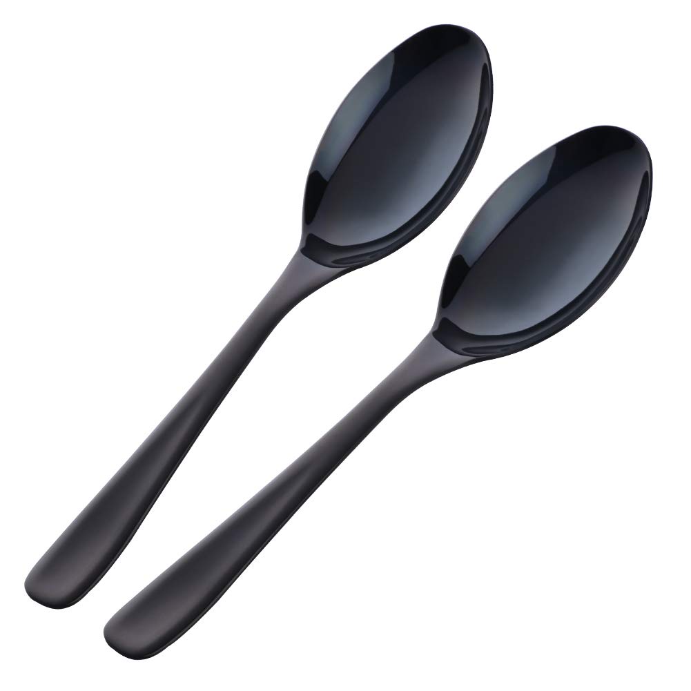 Premium 10-Inch Stainless Steel Buffet Serving Spoons Set of 2 - Elegant Black Plated Salad Servers, Dishwasher Safe Utensils for Parties, Catering & Home Dining