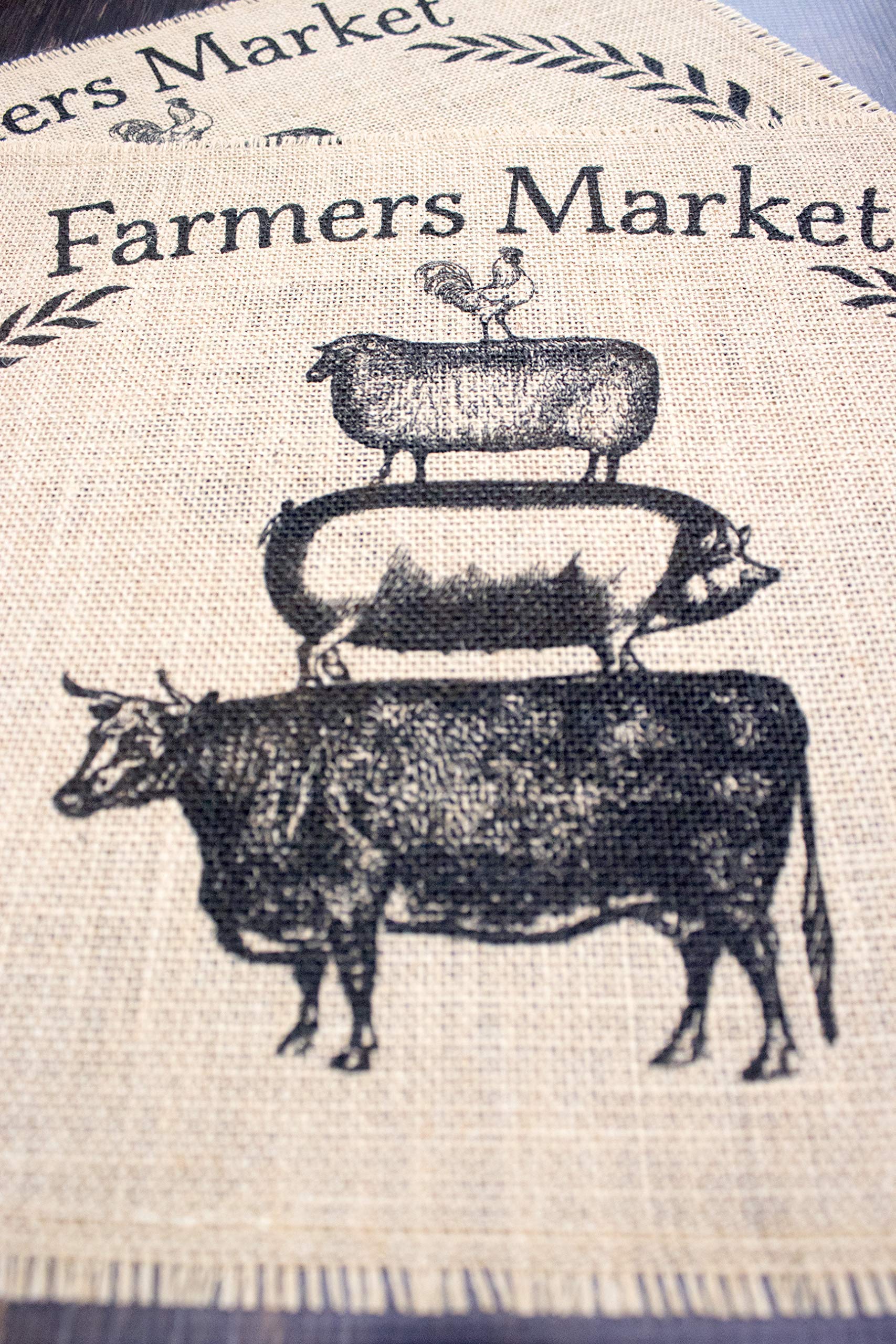 Farmers Market Burlap Placemats Set of 2 - Rustic Natural Jute Table Mats for Dining Room Decor, Kitchen Table Setting, and Farmhouse Style Home Accessories