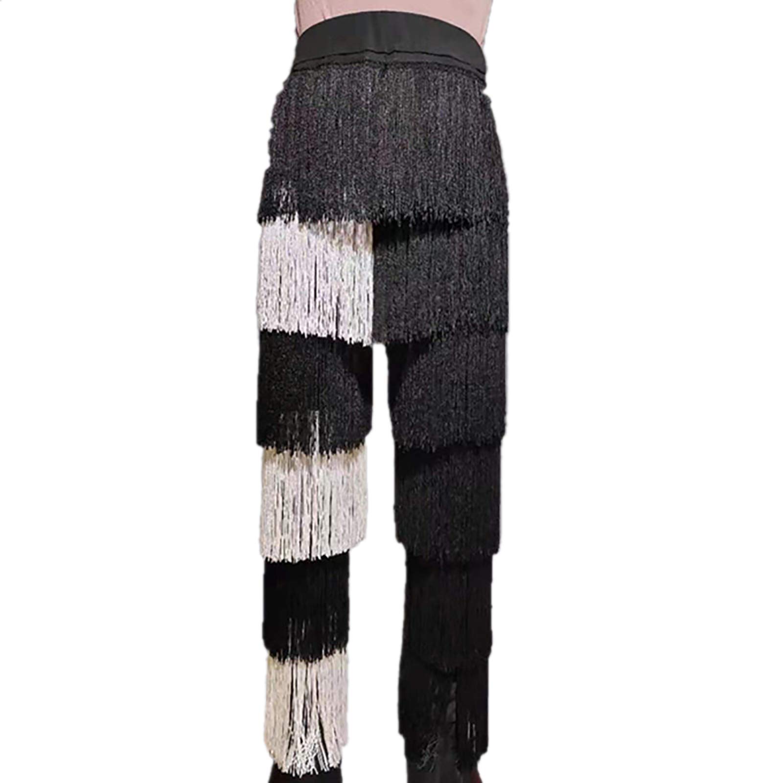 Elegant White Long Fringe Tassel Latin Salsa Ballroom Dance Pants for Women - Perfect for Professional Performances, Dance Competitions & Practice Sessions