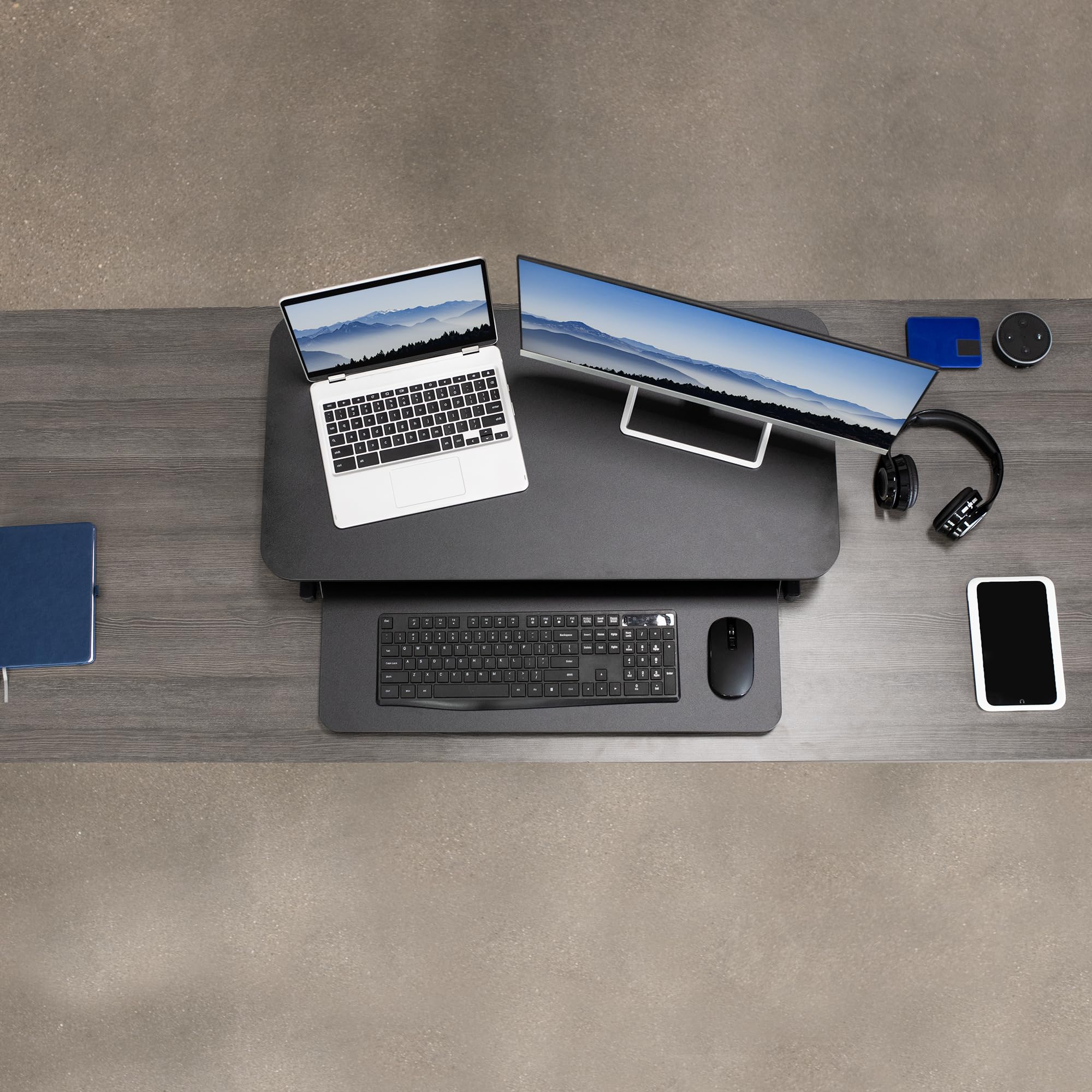 VIVO 32 Inch Adjustable Height Stand Up Desk Converter - Quick Sit to Stand Workstation with Dual Monitor Riser, Black (DESK-V000S) - Perfect for Home Office, Gaming & Ergonomic Workspace Setup