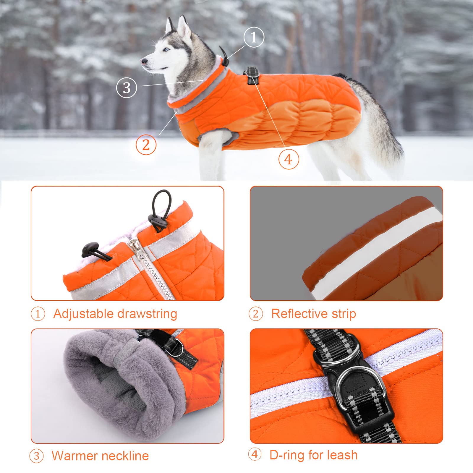 Lelepet Warm Fleece Dog Winter Coat - Windproof Reflective Turtleneck Jacket with Harness for Small Medium Large Dogs | Cold Weather Protection for Outdoor Walks & Winter Adventures