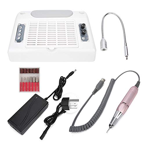 5-in-1 Professional Nail Desk Set with 48W/96W LED Nail Lamp, 80W Vacuum Cleaner & 30000RPM Nail Drill Machine - Includes Curing Hand Pillow for Gel Polish & Manicure (White) - Perfect for Home Salon & Professional Nail Technicians