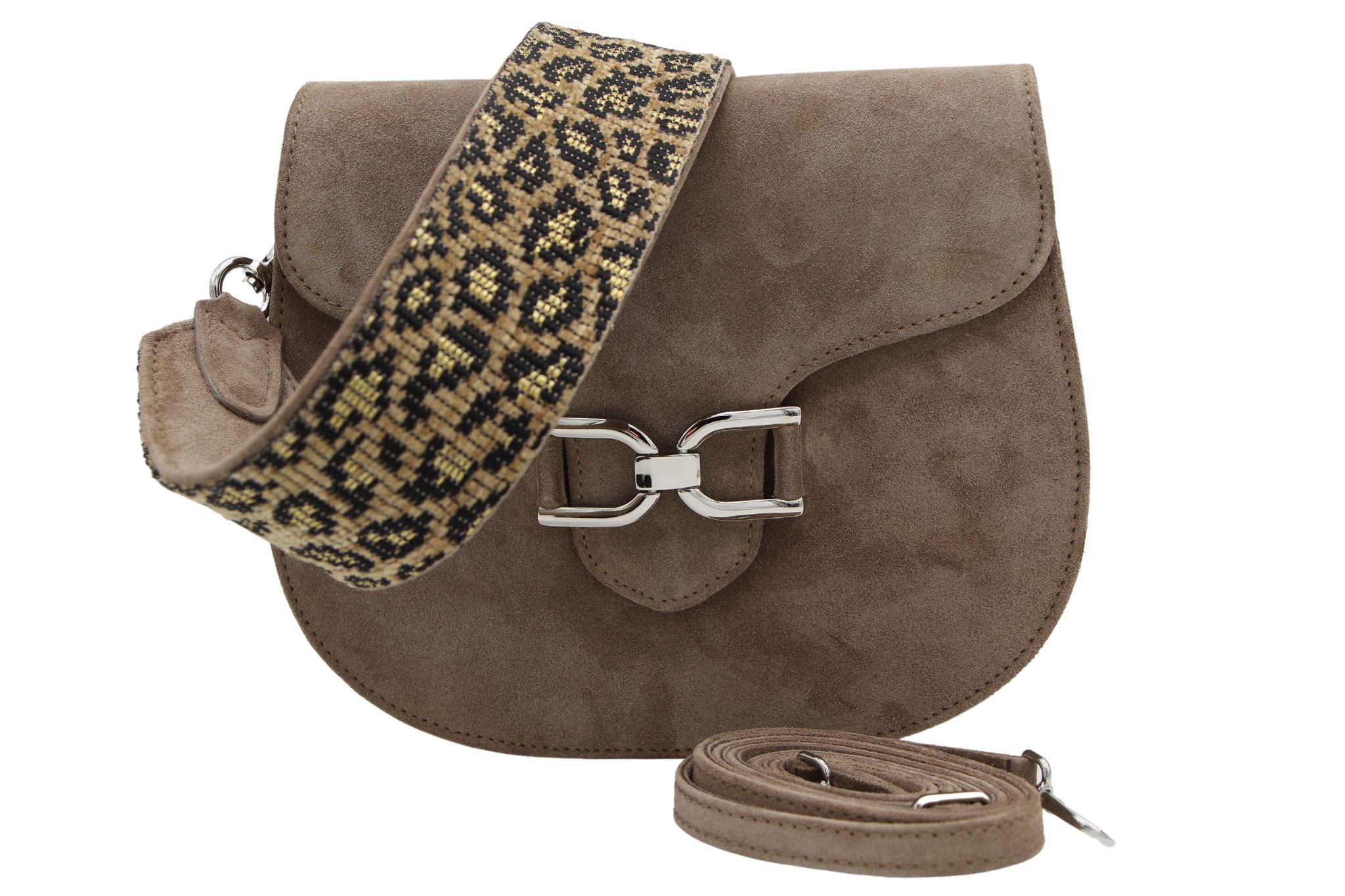 UNISA Taupe Suede Leather Saddle Bag ZFABIOLA - Stylish Crossbody Purse for Women, Perfect for Work, Travel & Everyday Use
