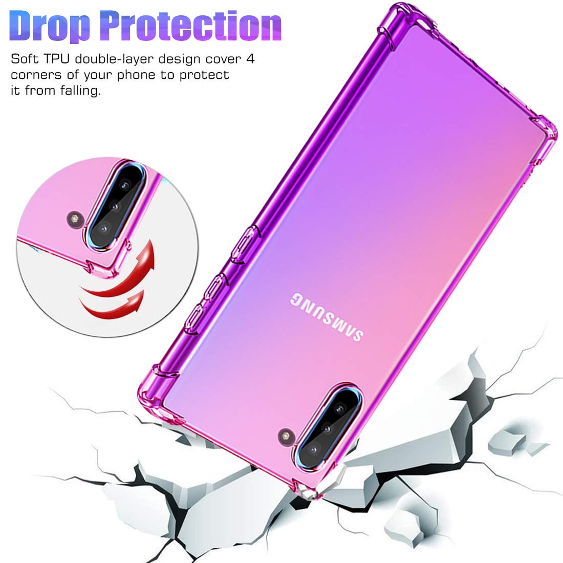 Samsung Galaxy Note 10 Case - Cute Gradient Slim Clear TPU Phone Cover | Shockproof & Anti-Scratch Protection for Note 10/Note 10 5G (Pink Purple) | Perfect for Everyday Use, Work & Travel
