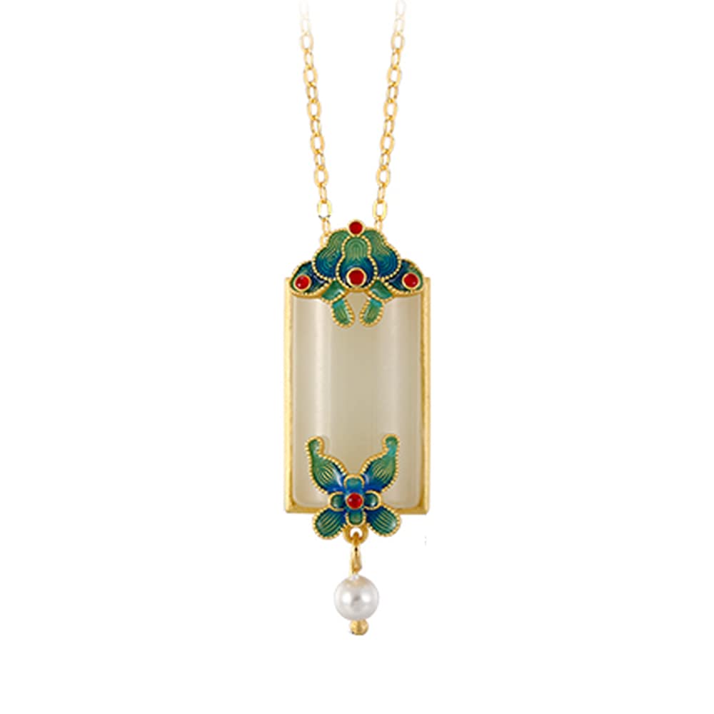 Elegant Silver Plated Gold Pendant Necklace for Women & Girls - Jade Pendant with Paperclip Link Chain & Toggle Clasp - Dainty Jewelry Gift for Birthday, Anniversary & Special Occasions