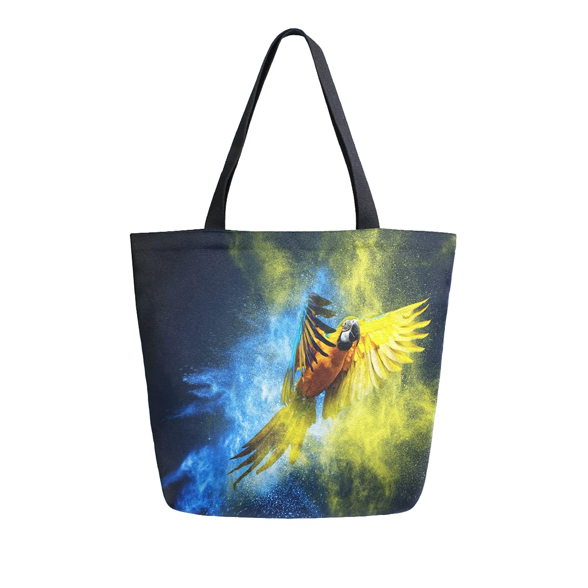 Stylish Canvas Tote Bag with Parrot Bird Print - Large Reusable Grocery Bag with Zip Pocket for Women & Men - Perfect for Work, Travel, Shopping & Beach Outings