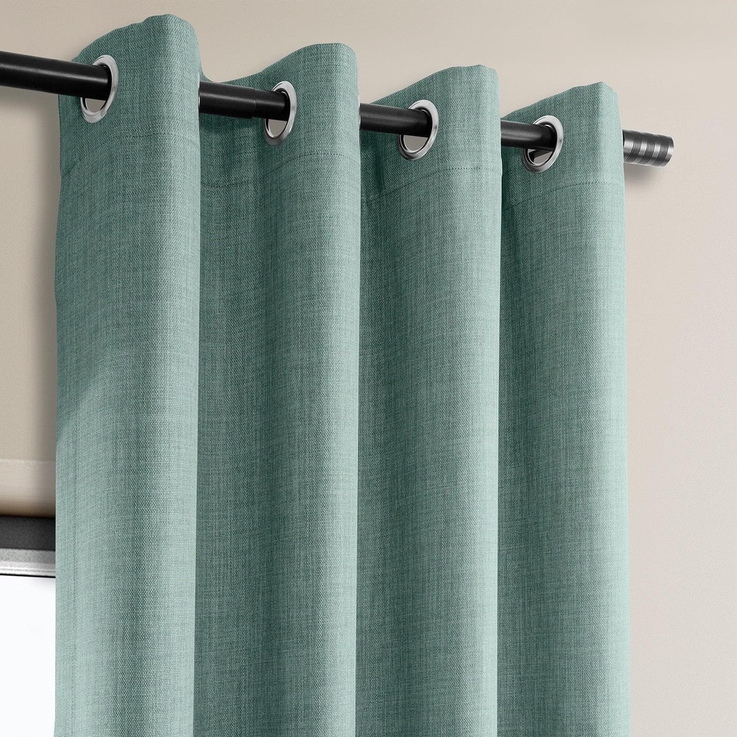 Sea Thistle Grommet Textured Faux Linen Blackout Curtains - Light Blocking Window Treatment for Bedroom, Living Room & Nursery