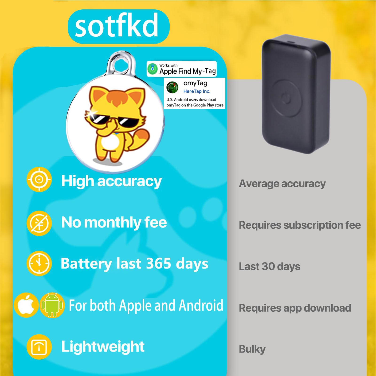 GPS Cat Tracker Collar - No Charging & No Monthly Fee - Waterproof Pet Tracker for Cats - Compatible with Any Collar & All Smartphones (Android/iOS) - Perfect for Outdoor Adventures & Indoor Safety