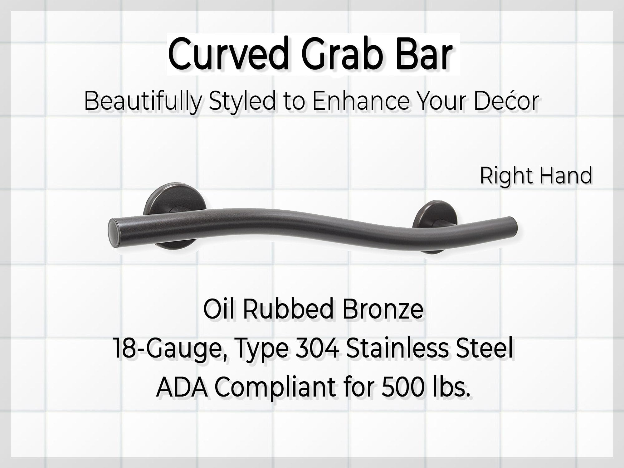 Stainless Steel Wave Grab Bar for Bathroom, Shower & Toilet - 36