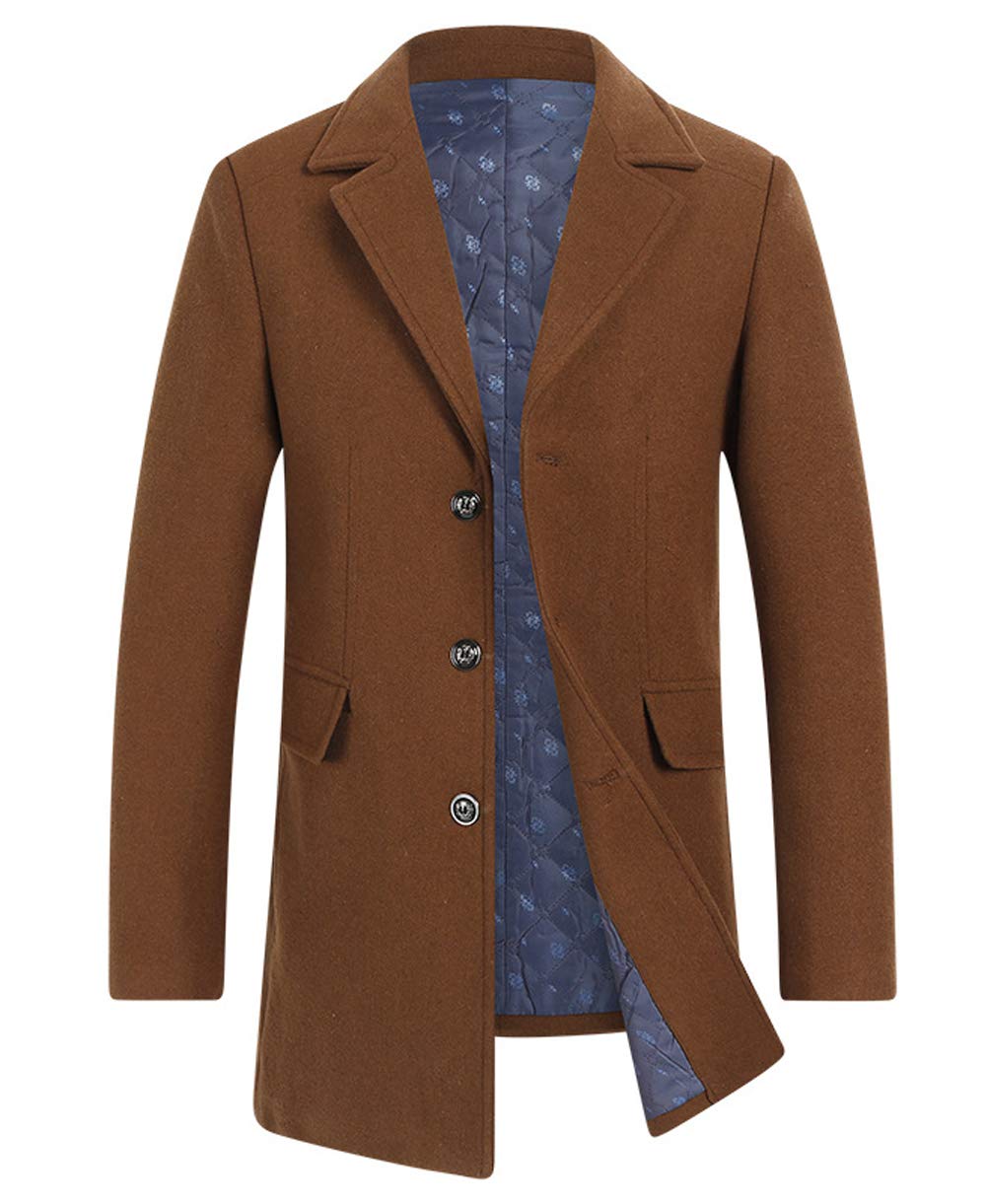 Men's Notch Lapel 3-Button Single Breasted Quilted Wool Dress Coat | Winter Formal Overcoat for Business & Special Occasions
