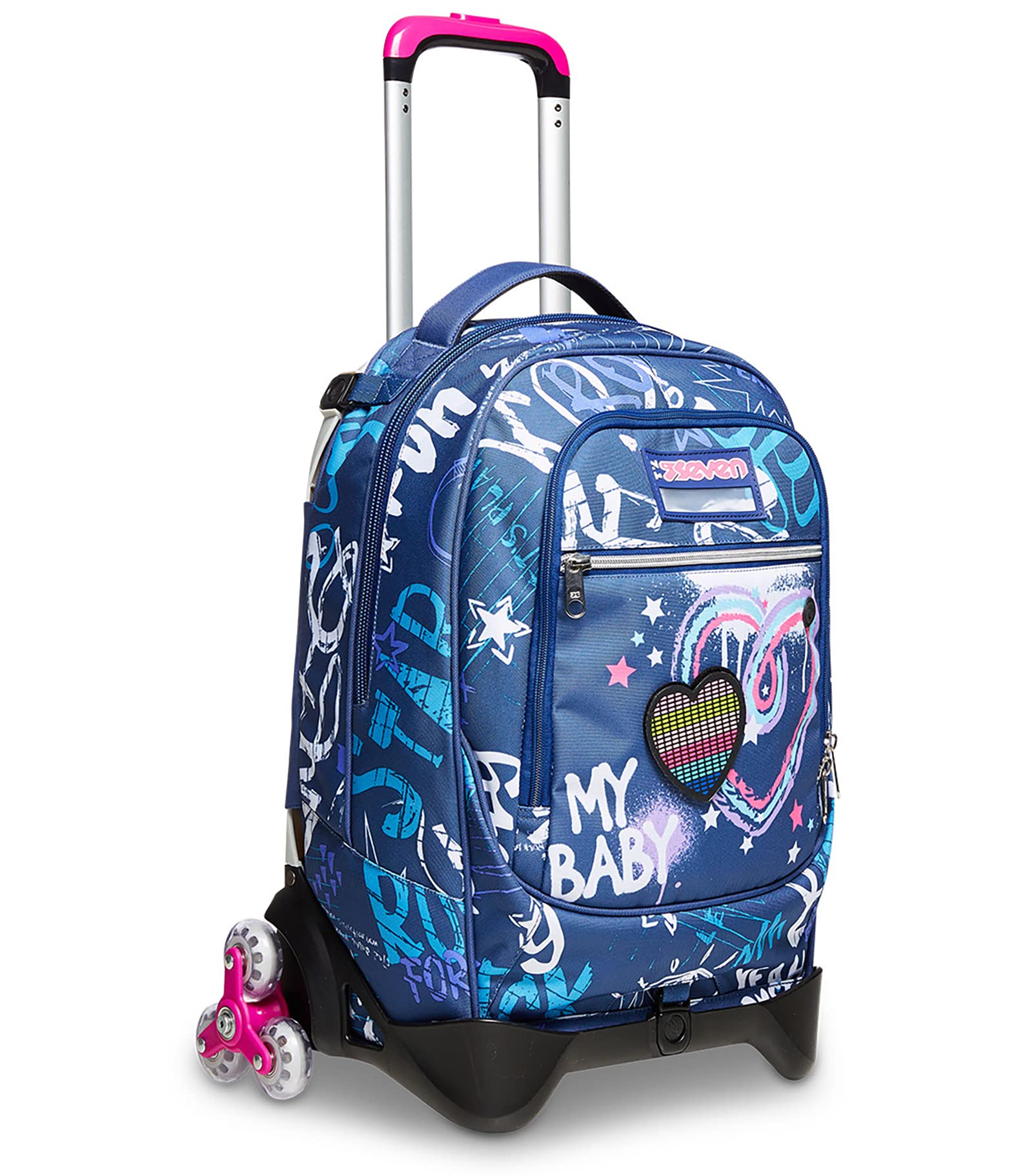 3-Wheel LED School Trolley Backpack - Detachable & Stylish for Girls - Twilight Blue