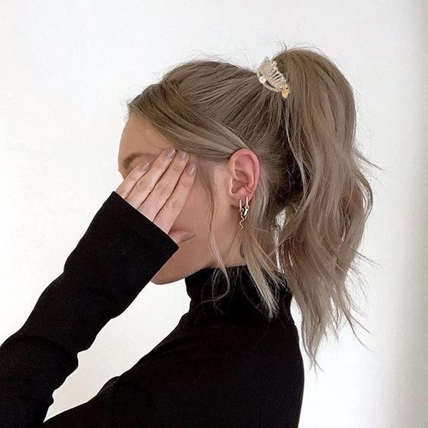 INHEAVEN Non-Slip Pearl & Rhinestone Hair Clips - 2 Styles (High Ponytail & Banana Pins) for Women, Glittering Crystal Alligator Clips for Party, Wedding & Everyday Hair Accessories