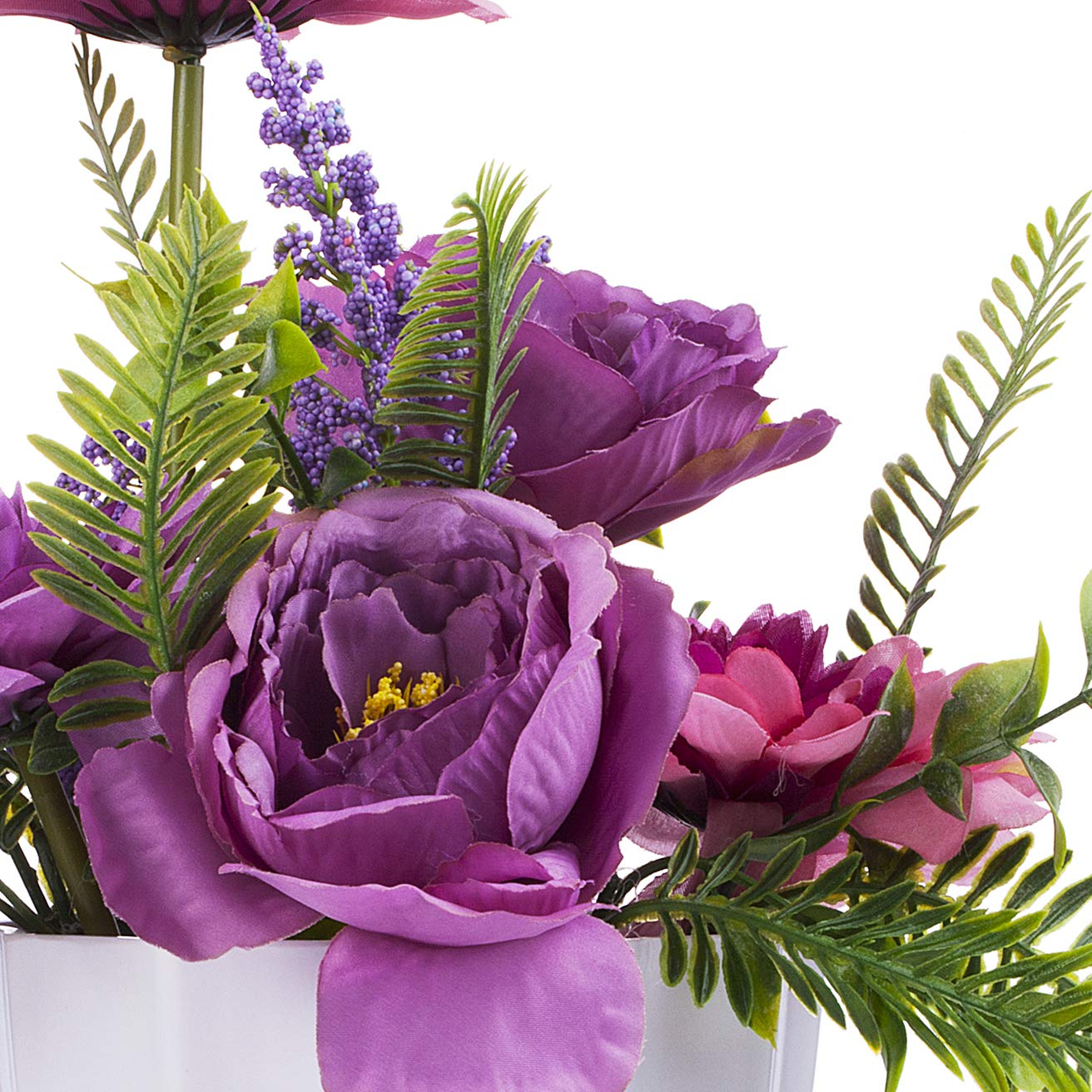 ENOVA HOME Mixed Artificial Peony and Dahlia Silk Flower Arrangement in White Ceramic Pot - Purple Floral Centerpiece for Home, Office, Wedding, and Table Decor