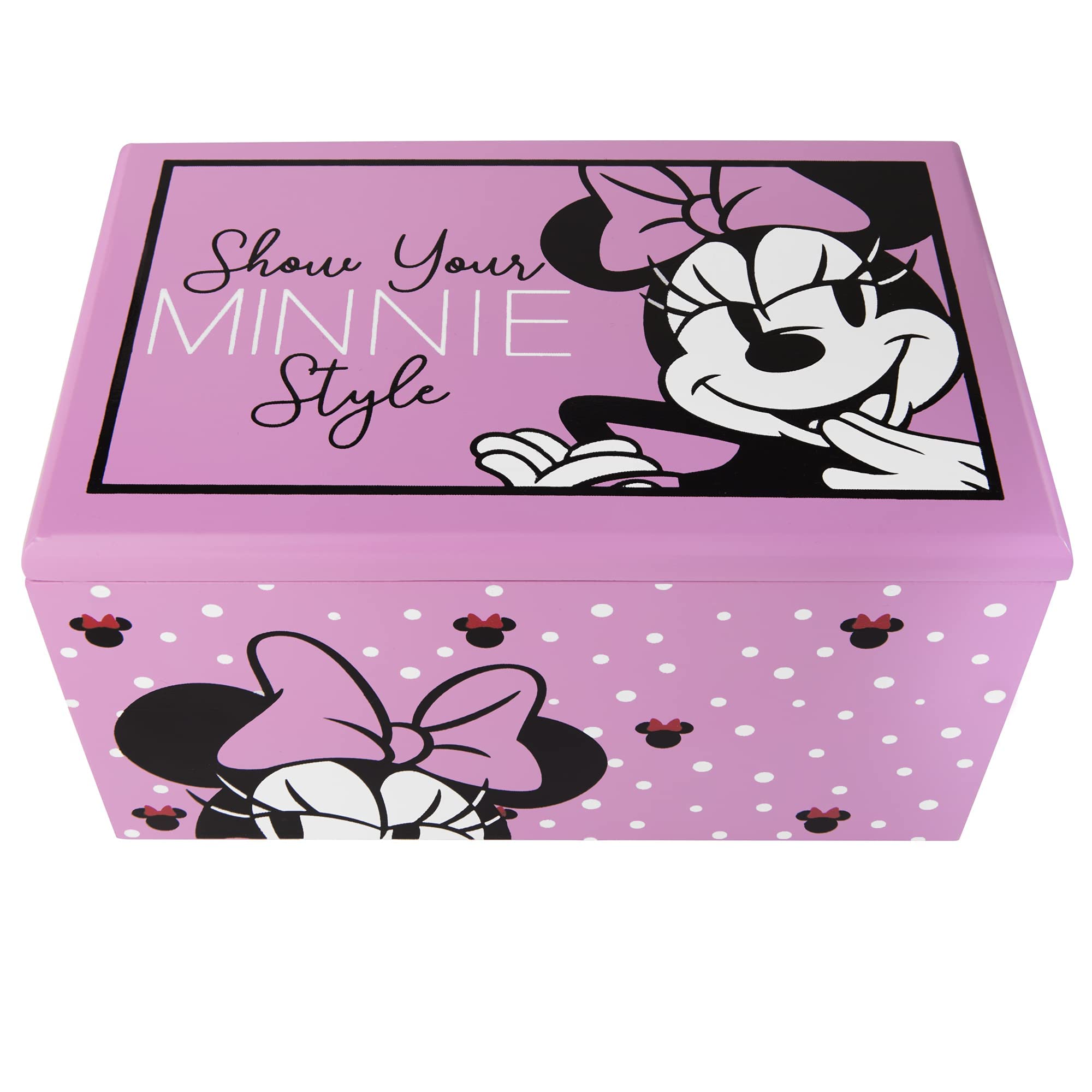 Disney Minnie Mouse Pink Jewelry Box & Organizer - Officially Licensed Show Your Minnie Style (VX700651L) | Perfect for Girls' Room Decor, Gift for Disney Fans & Jewelry Storage