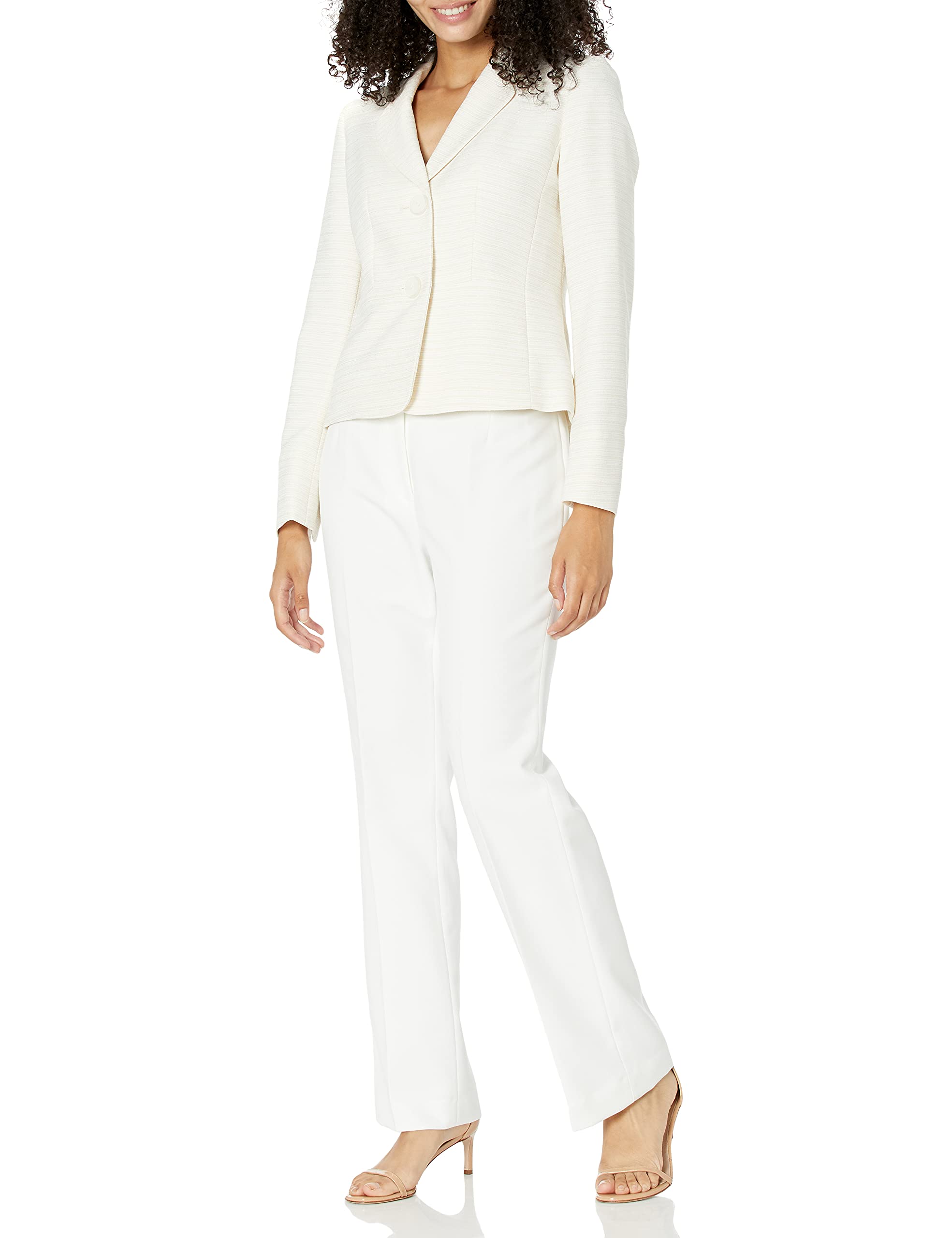 Women's Petite Tweed 2-Button Notch Collar Pant Suit Set - Professional Office Wear & Formal Business Attire for Women