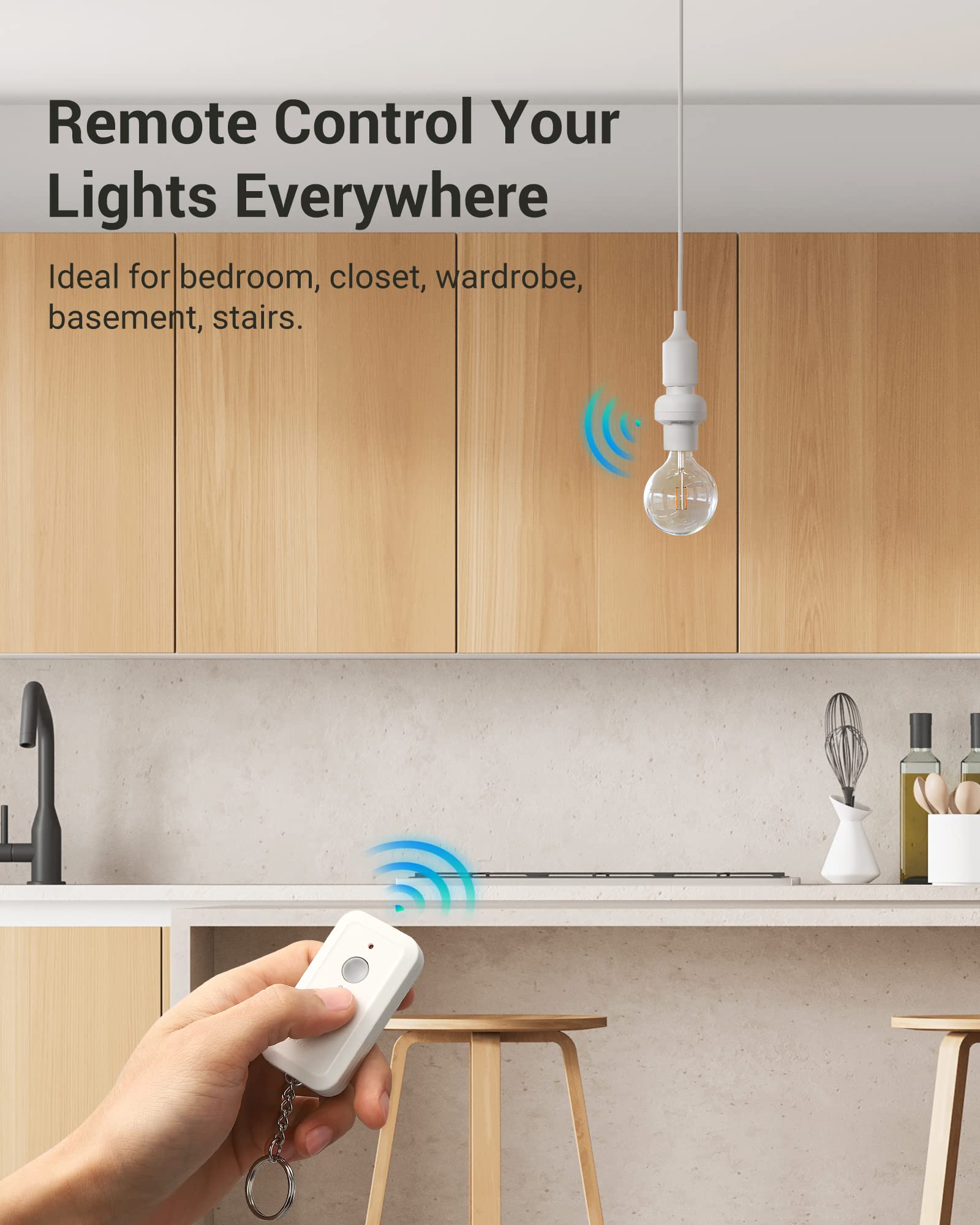 DEWENWILS Wireless Remote Control Light Bulb Socket - E26/E27 Base Smart Switch Kit with Controller for Pull Chain Fixtures | No Wiring Needed, ETL Certified | Perfect for Bedroom, Living Room & Outdoor Lighting