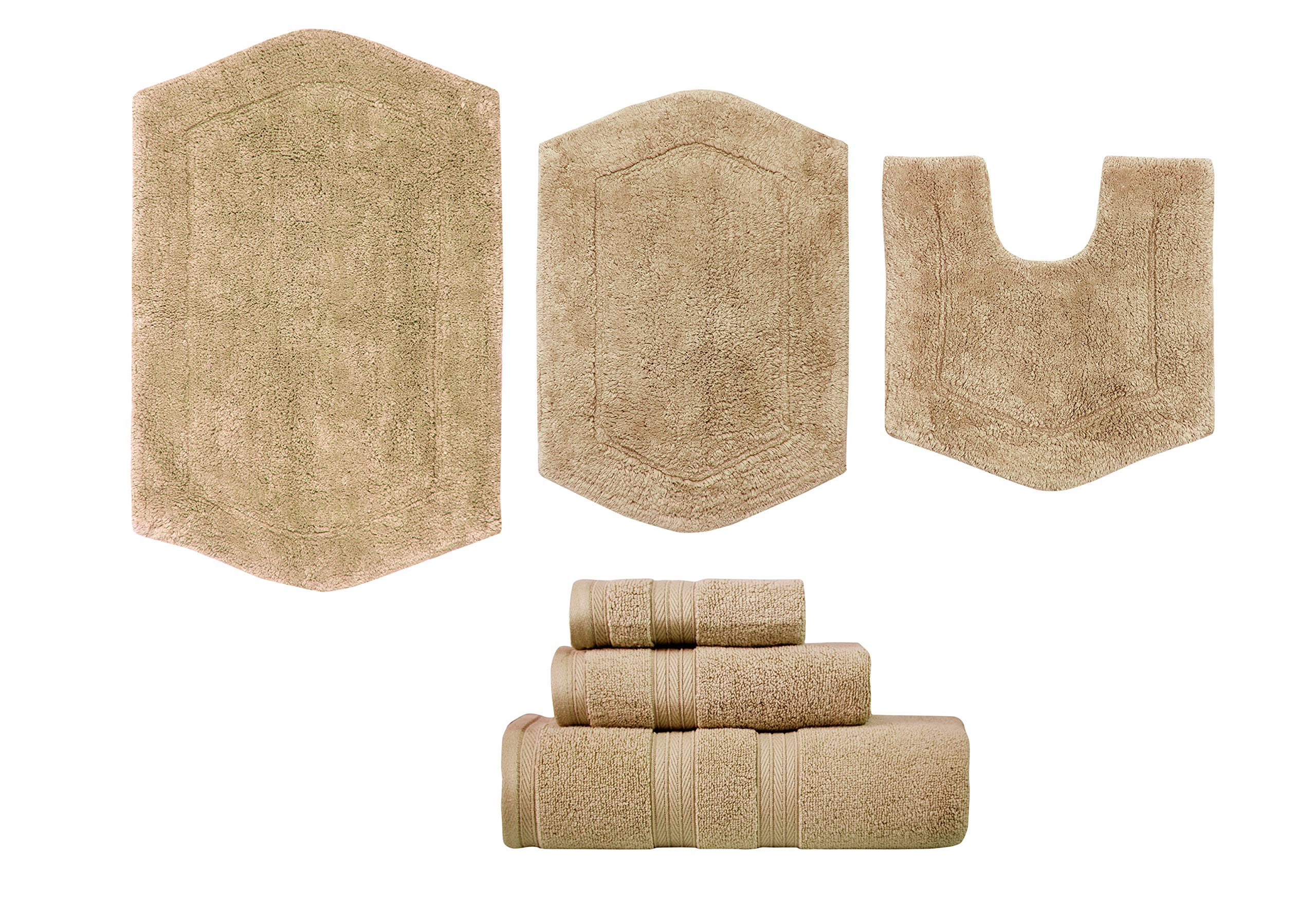 Home Weavers Waterford Collection 100% Cotton Tufted Bath Rug and Towel Set - Ultra Soft & Absorbent 6-Piece Combo for Bathroom, Tub & Shower | Machine Washable | Perfect for Spa Days & Luxury Bathroom Decor