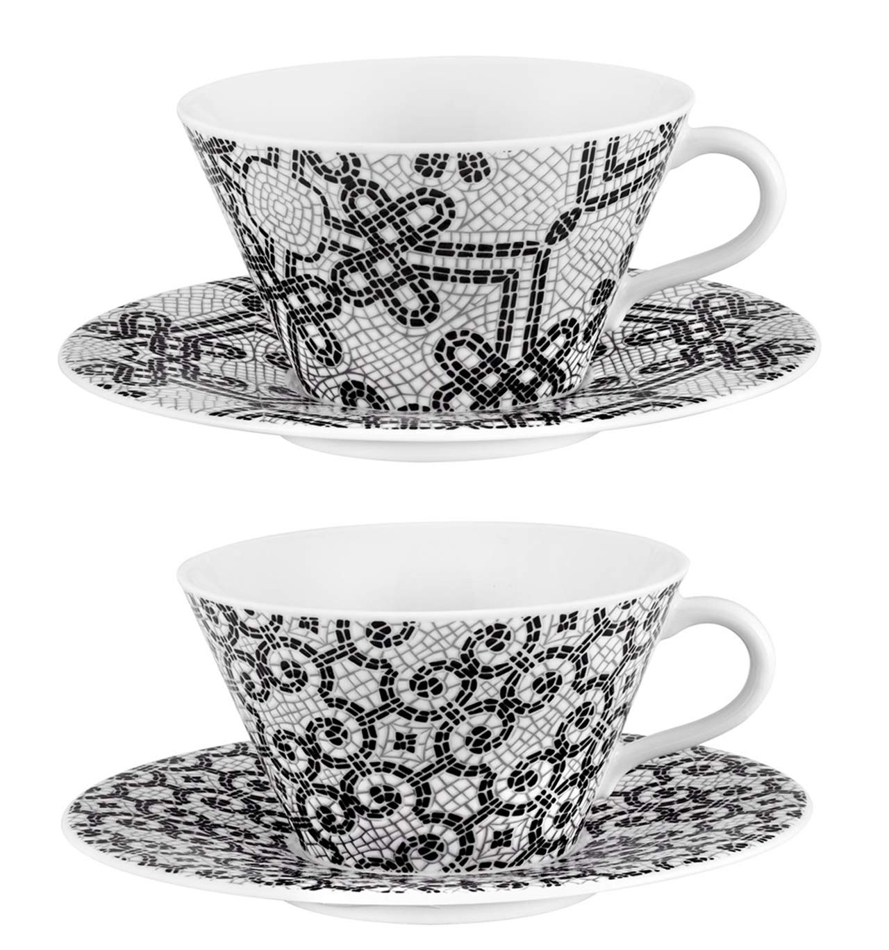 Vista Alegre Porcelain Portuguese Cobblestone Tea Cups and Saucers Set of 2 - Elegant Tea Set for Afternoon Tea, Bridal Shower, and Home Decor