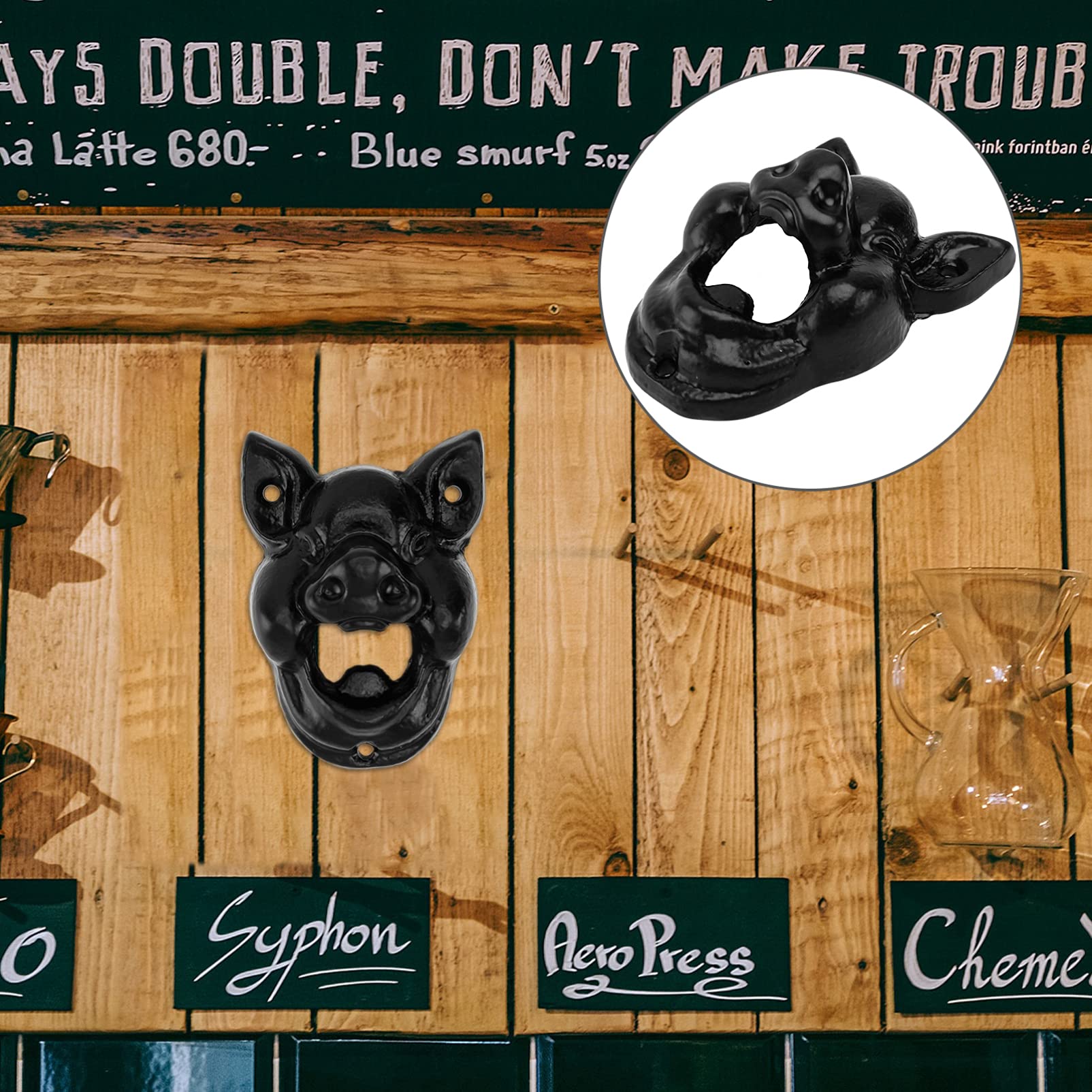 Vintage Cast Iron Pig Head Wall Mounted Bottle Opener - Animal Teeth Design Beer Cap Opener Tool for Bartenders - Perfect for Bars, KTV, Hotels, Housewarming Gifts & Home Kitchen Use (Black)