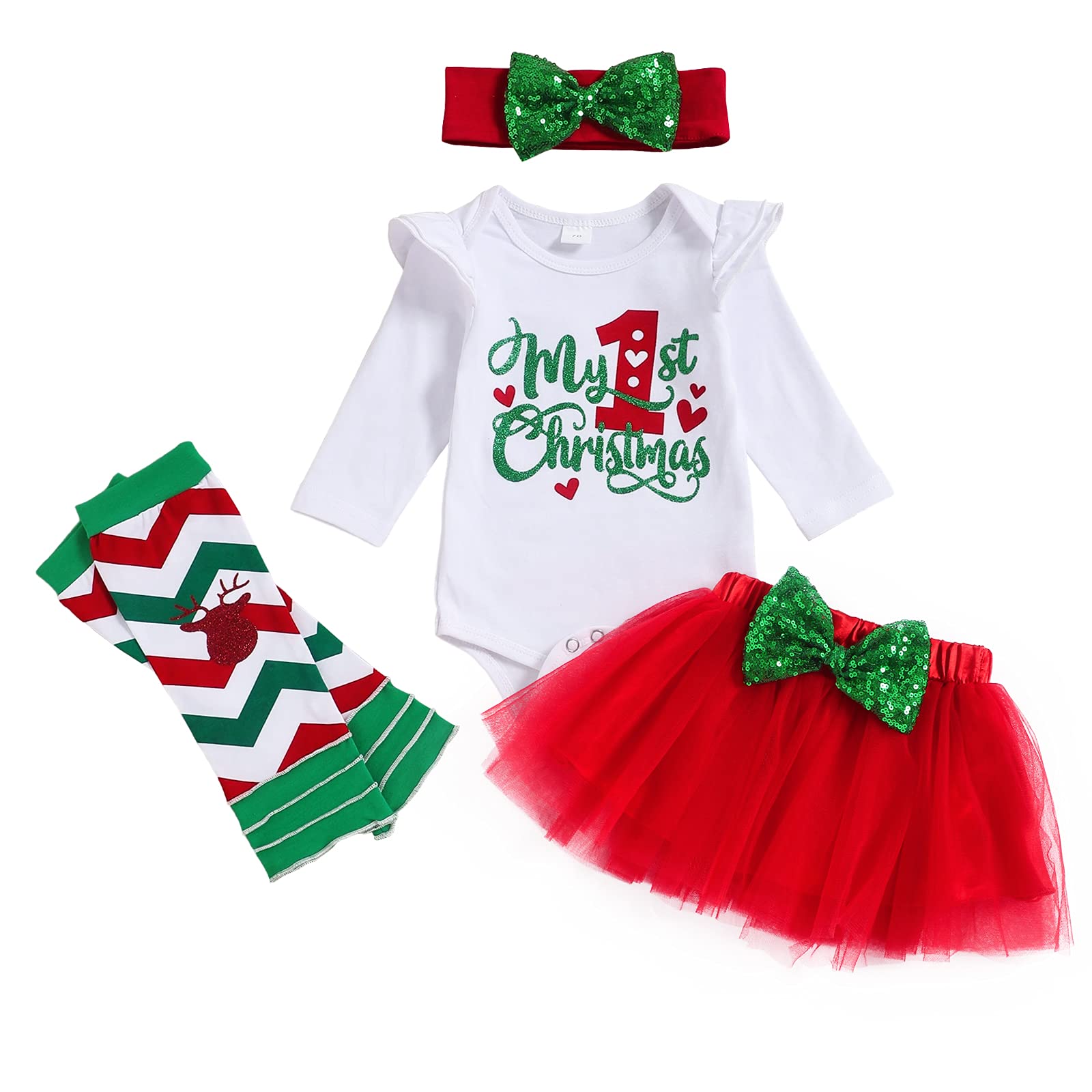 My 1st Christmas Outfit for Newborn Baby Girl - Long Sleeve Romper Top & Tutu Skirt Set | Holiday Photoshoot & Family Gathering Outfit