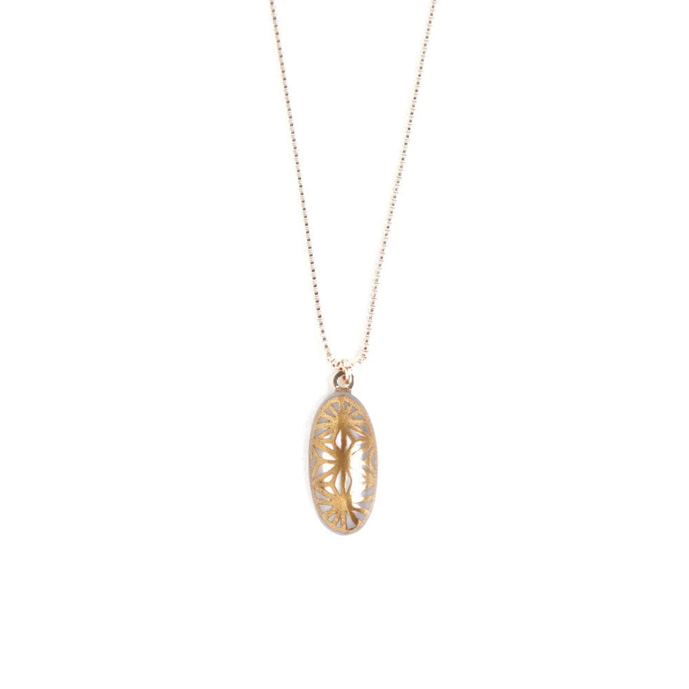 Handcrafted Japanese Maki-e Urushi Lacquer Pendant Necklace with White South Sea Pearl Shell & Geometric Hemp Leaf Design - Traditional Artisan Jewelry for Women, Gift for Special Occasions, Wedding, Anniversary & Formal Events