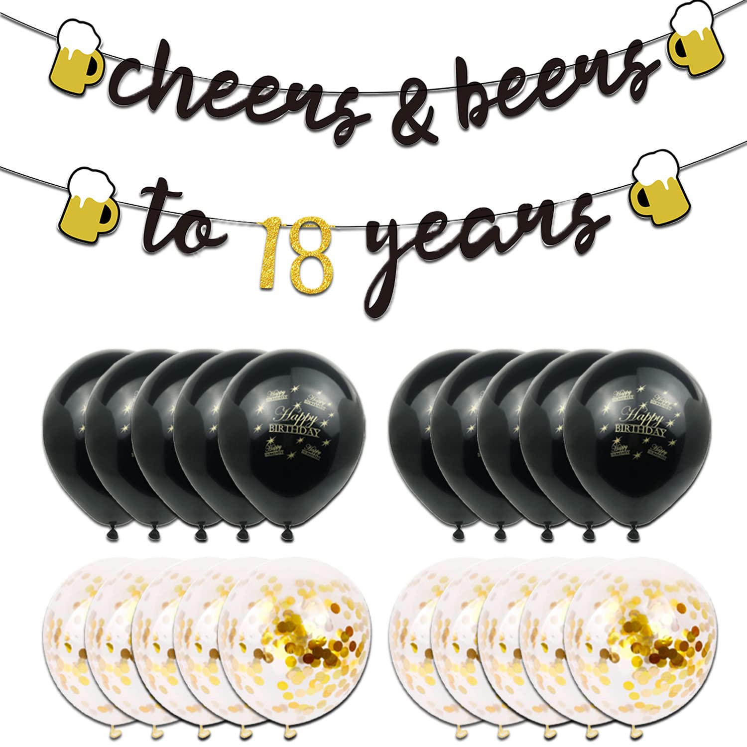 18th Birthday Party Decorations for Boys - 40 Inch Gold Number 18 Balloons, Cheers to 18 Years Banner, Fringe Curtains & Foil Cup Balloons Set - Perfect for Teen Birthday Celebrations, Graduation Parties & Milestone Events